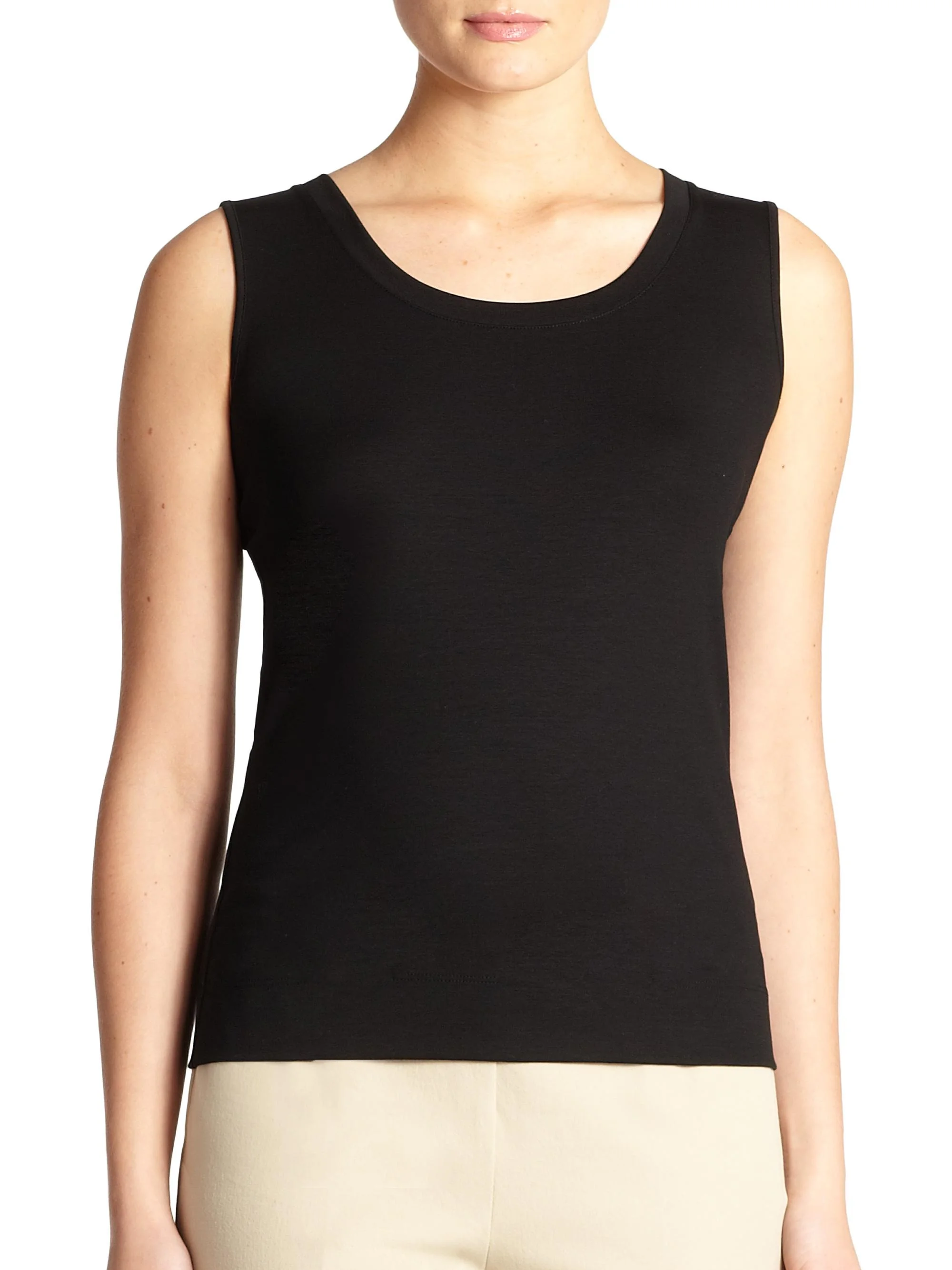 Women's Swiss Cotton Rib Scoopneck Tank Top - Black - 1