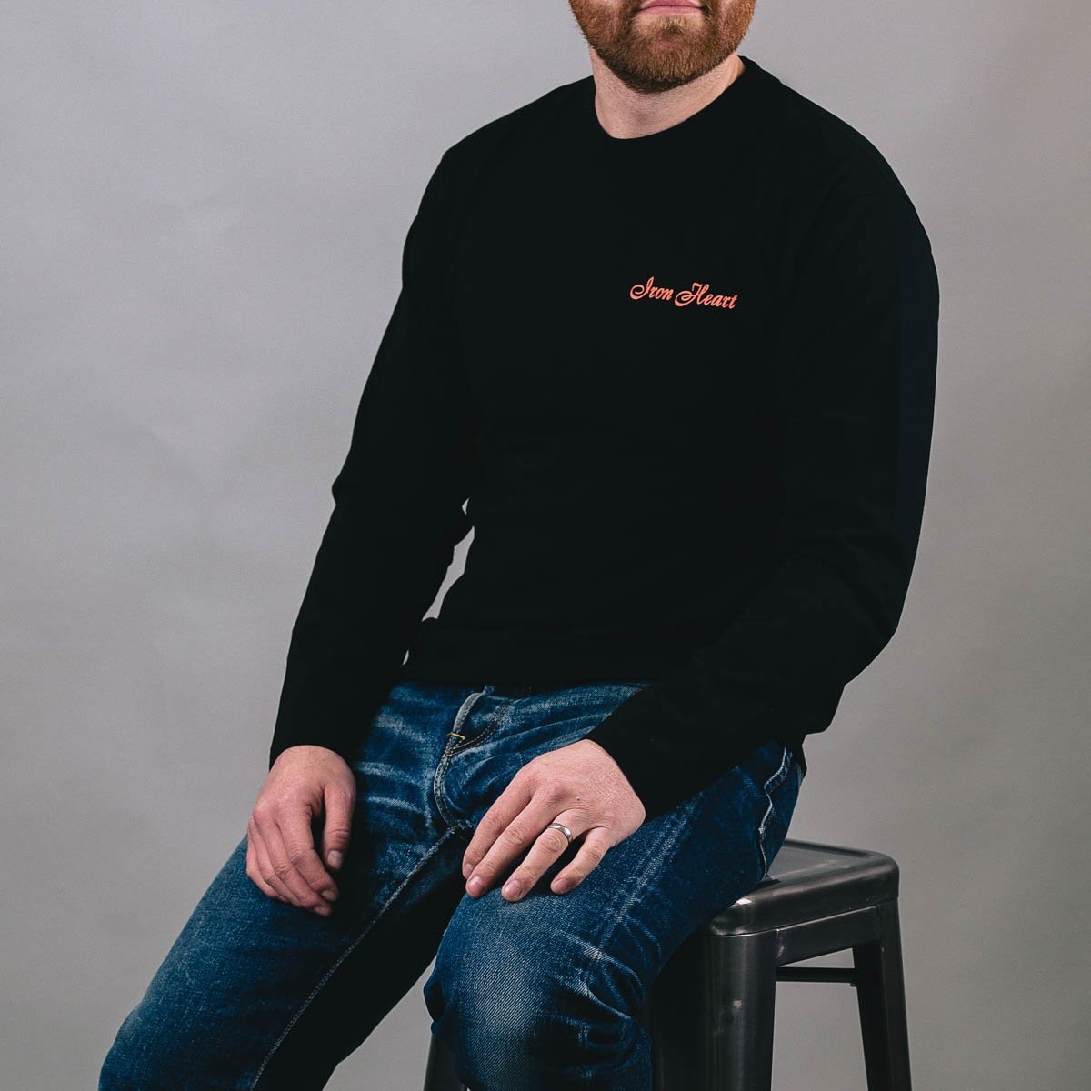 IHTL-2301-BLK 7.5oz Printed Loopwheel Crew Neck Long Sleeved T-Shirt - Black - 10