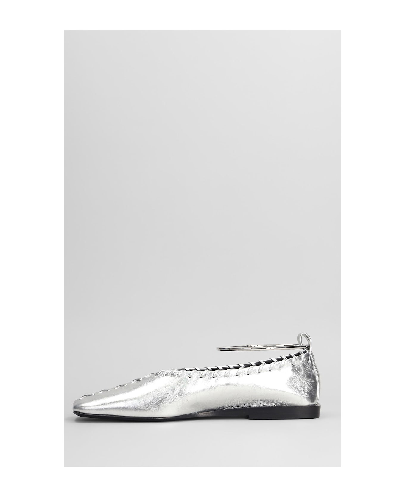 Ballet Flats In Silver Leather - 3
