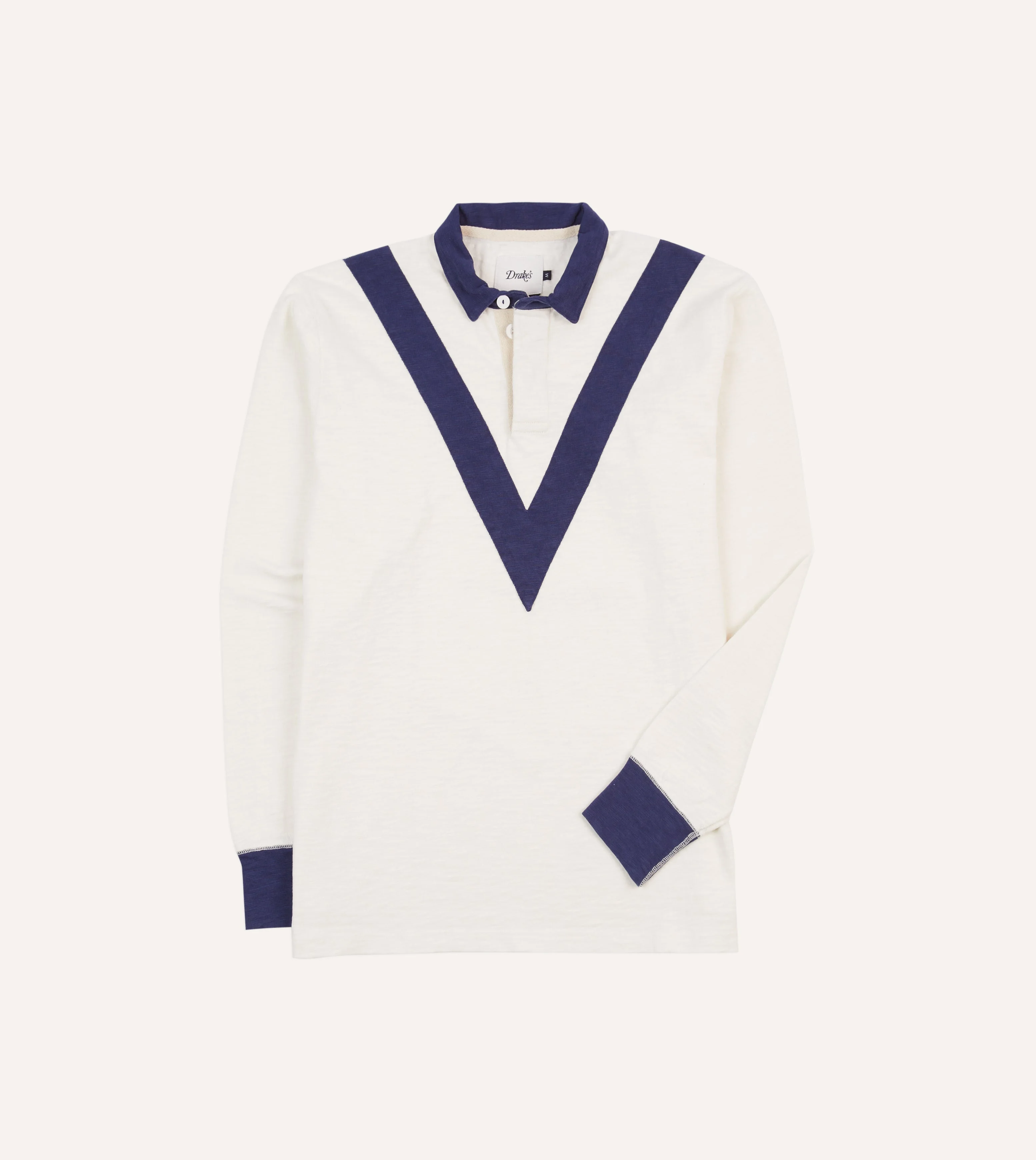 Ecru and Navy Chevron Flamé Cotton Rugby Shirt - 1