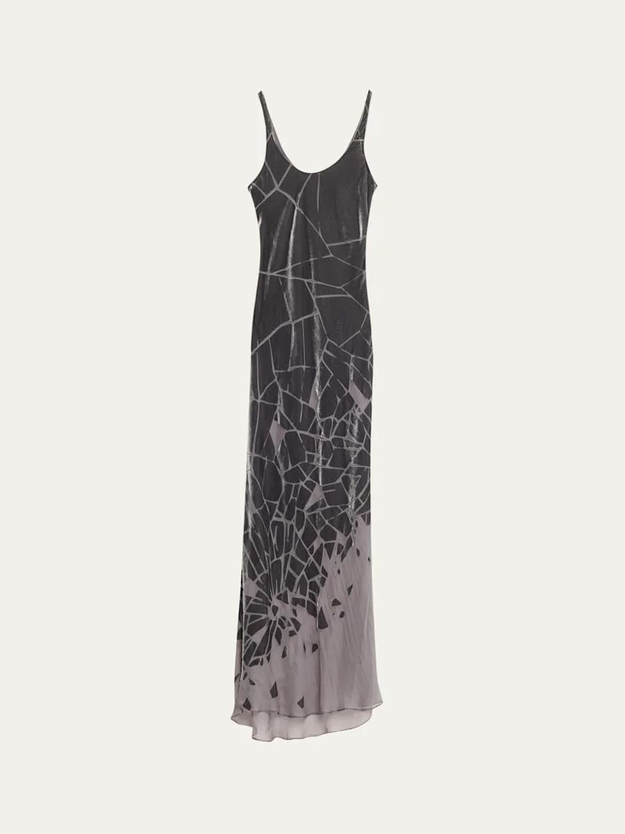 Cracked Velvet Burnout Bias-Cut Maxi Dress - 1
