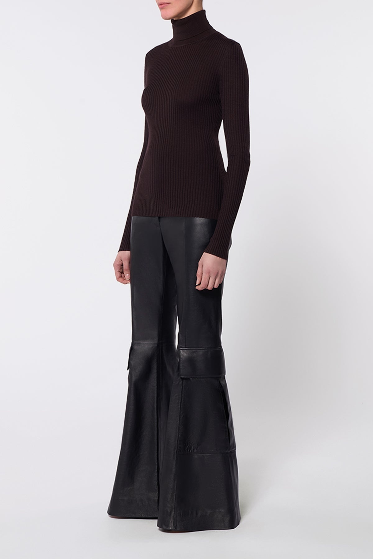 Peppe Knit Turtleneck in Chocolate Cashmere Silk - 3