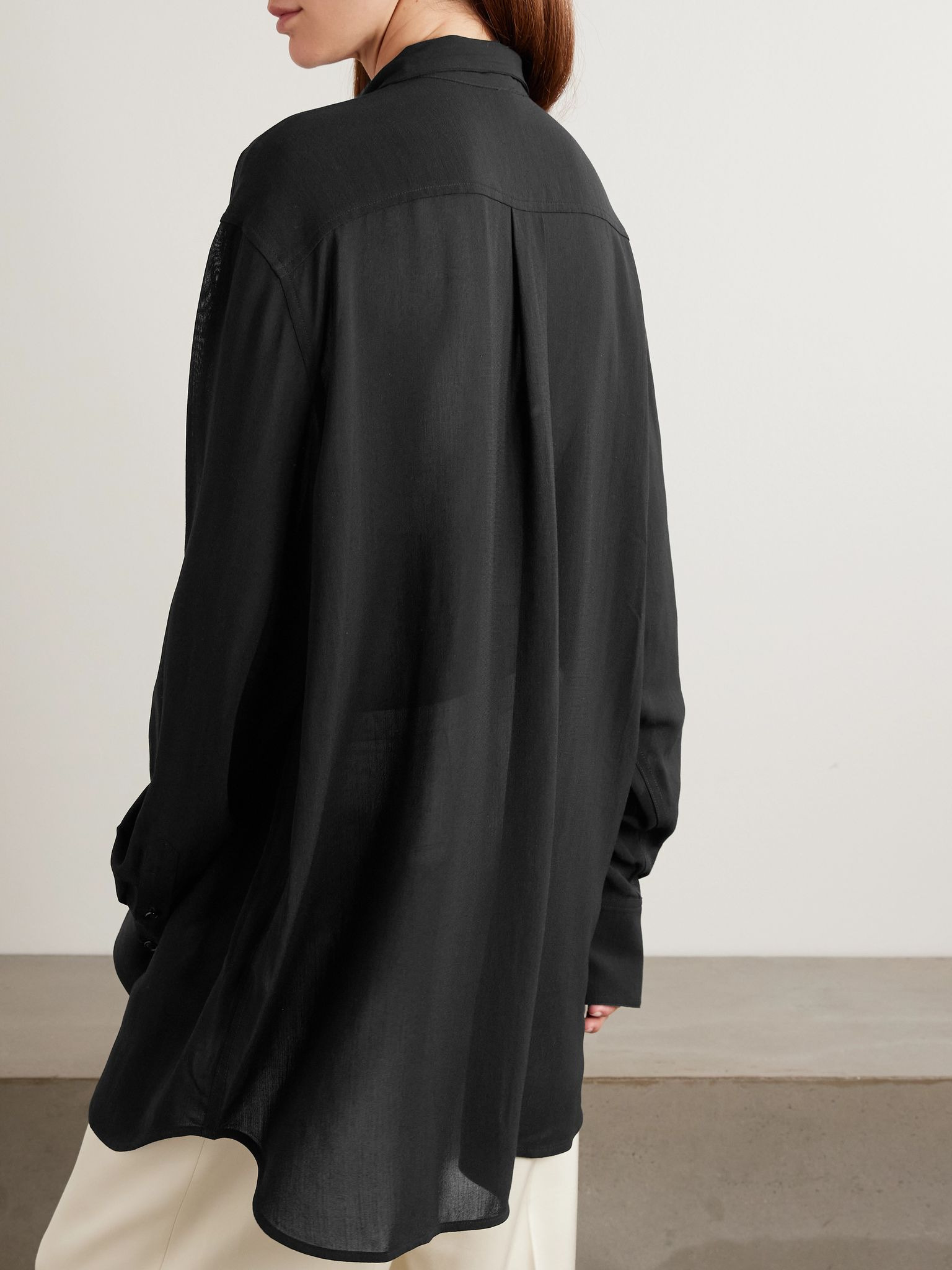Tie-neck crepe de chine blouse Black - 4