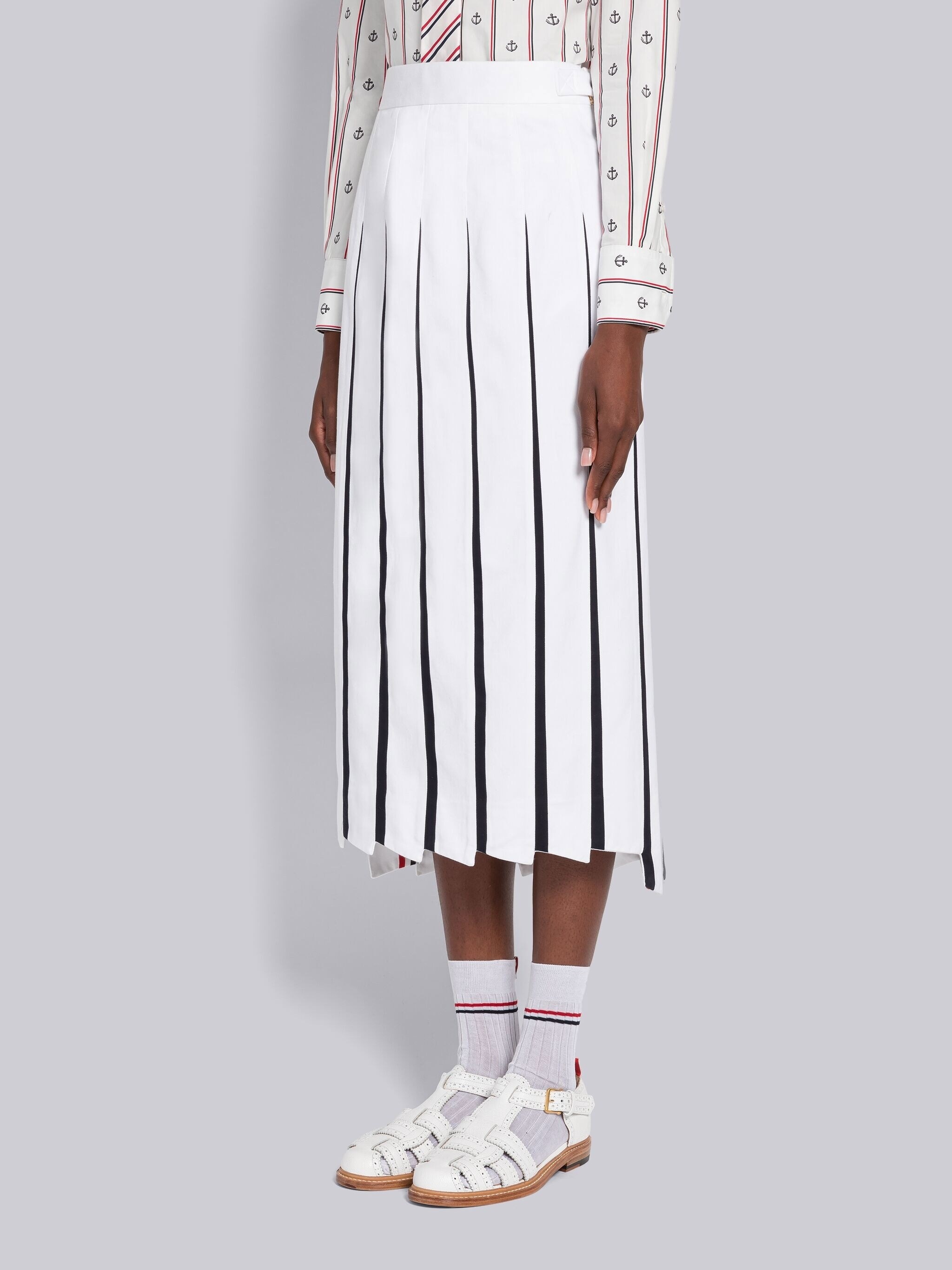 Twill Trompe L'oeil Pleated Skirt - 2