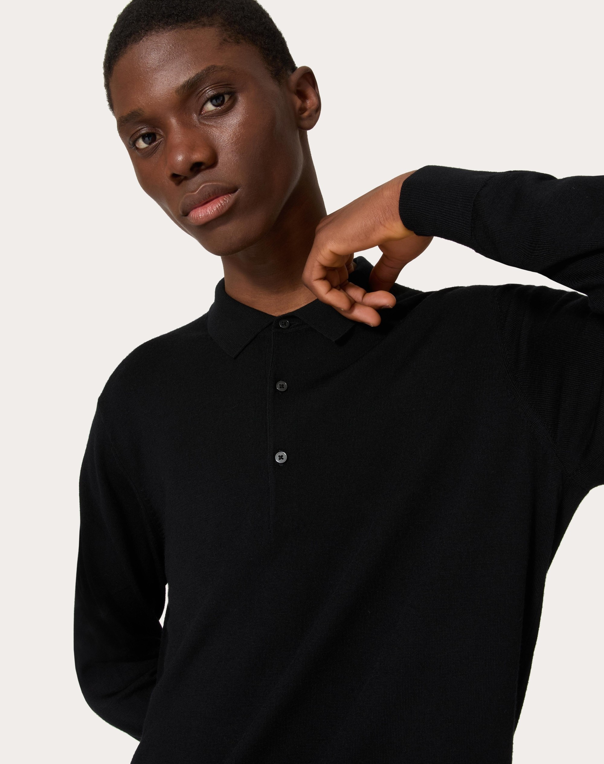 LONG-SLEEVE WOOL POLO SHIRT WITH VLOGO SIGNATURE EMBROIDERY - 4