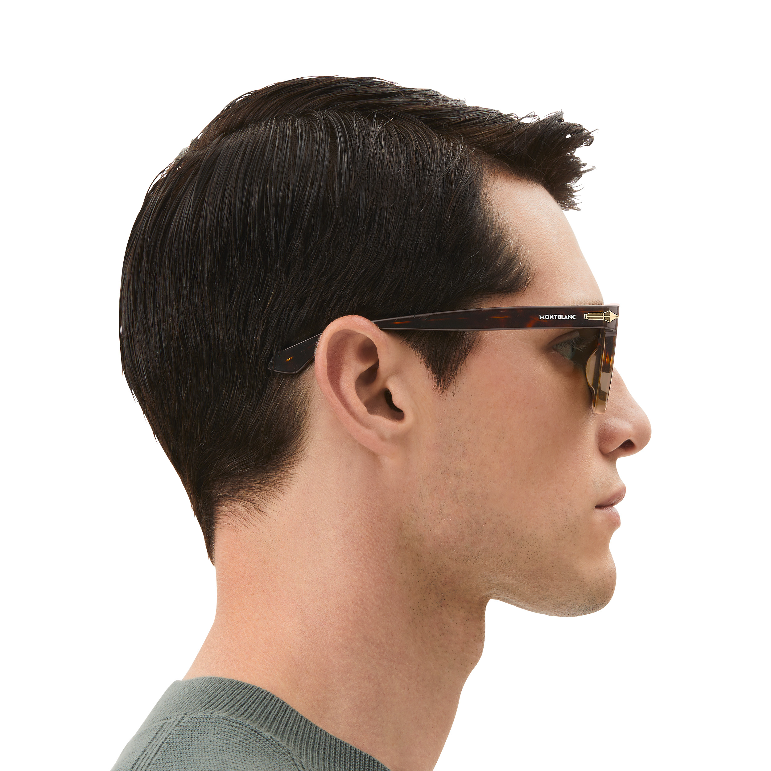 Squared Sunglasses with Havana-Colored Acetate Frame (S) - 5