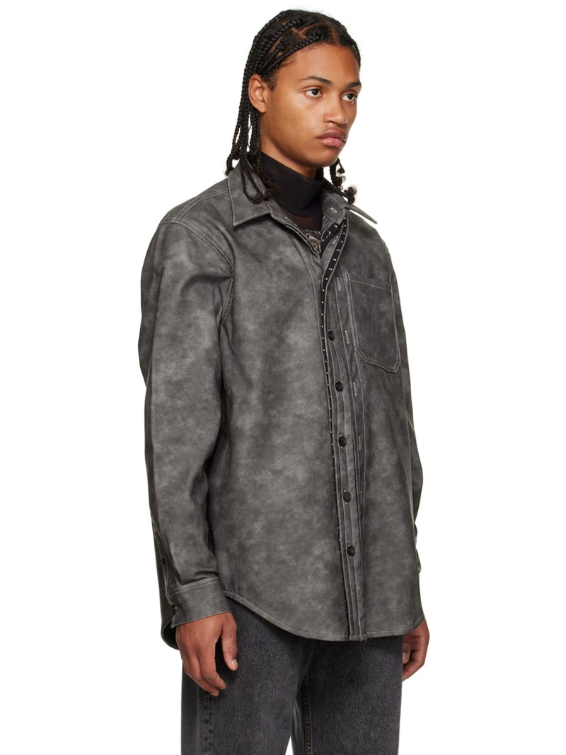 Y/Project Gray Hook-Eye Faux-Leather Shirt outlook