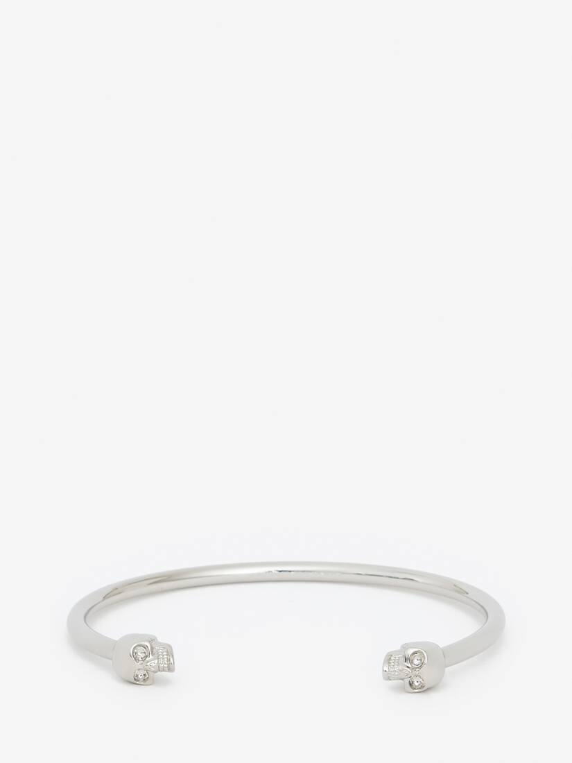 Thin Twin Skull Bracelet in Antique Silver - 1