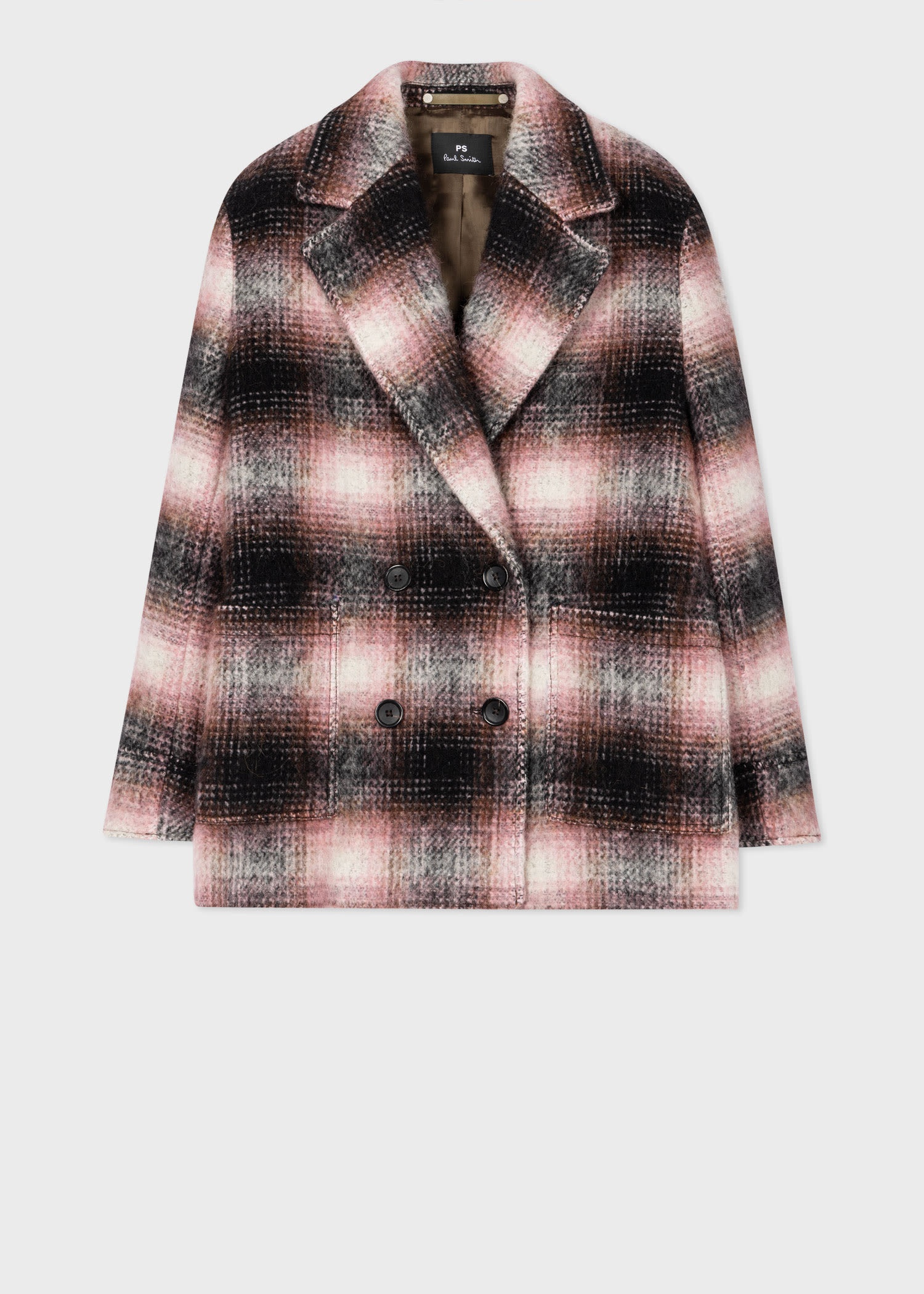 Pink Check Pea Coat - 1