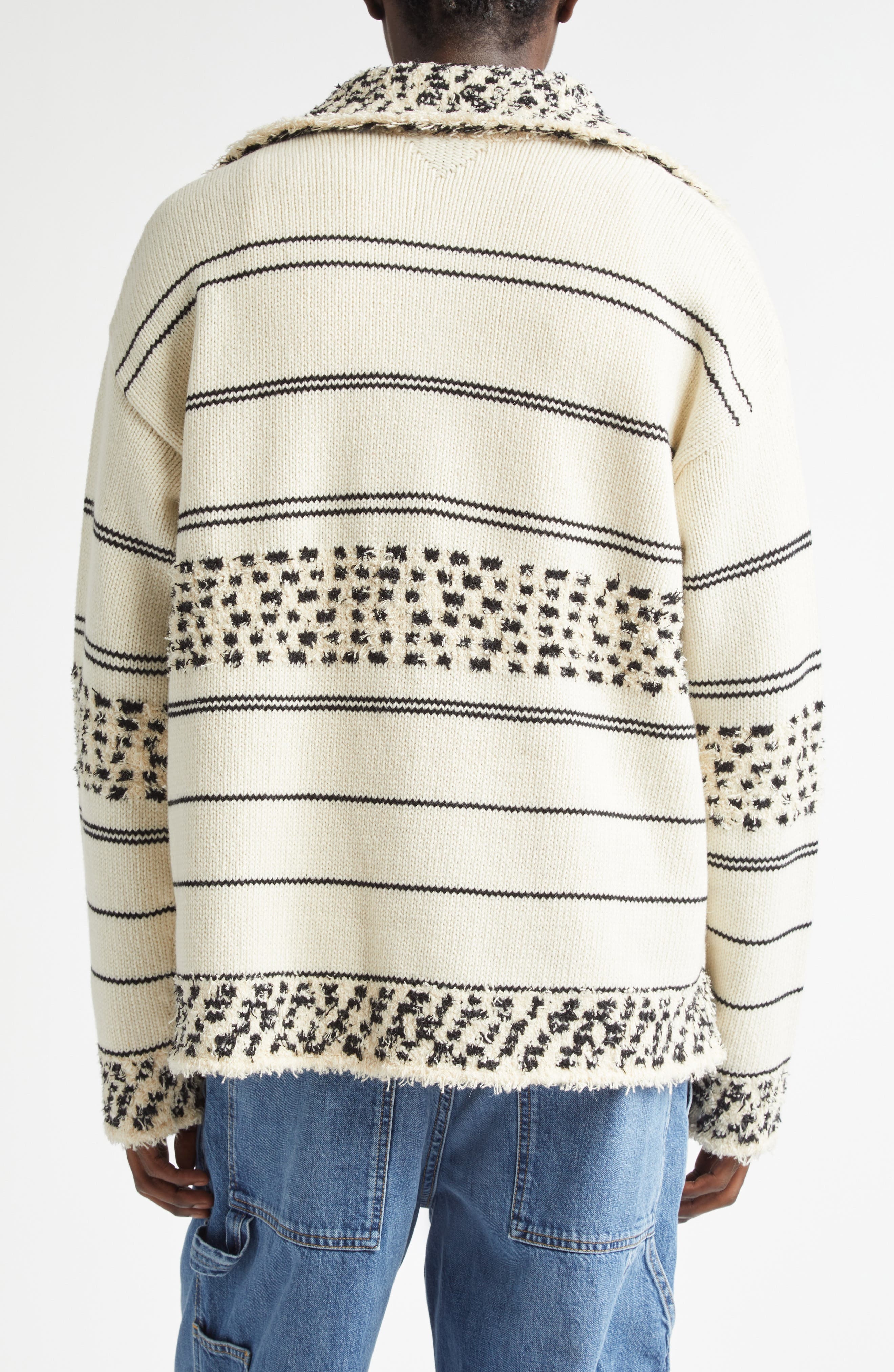 Mixed Knit Cotton & Wool Polo Sweater - 3