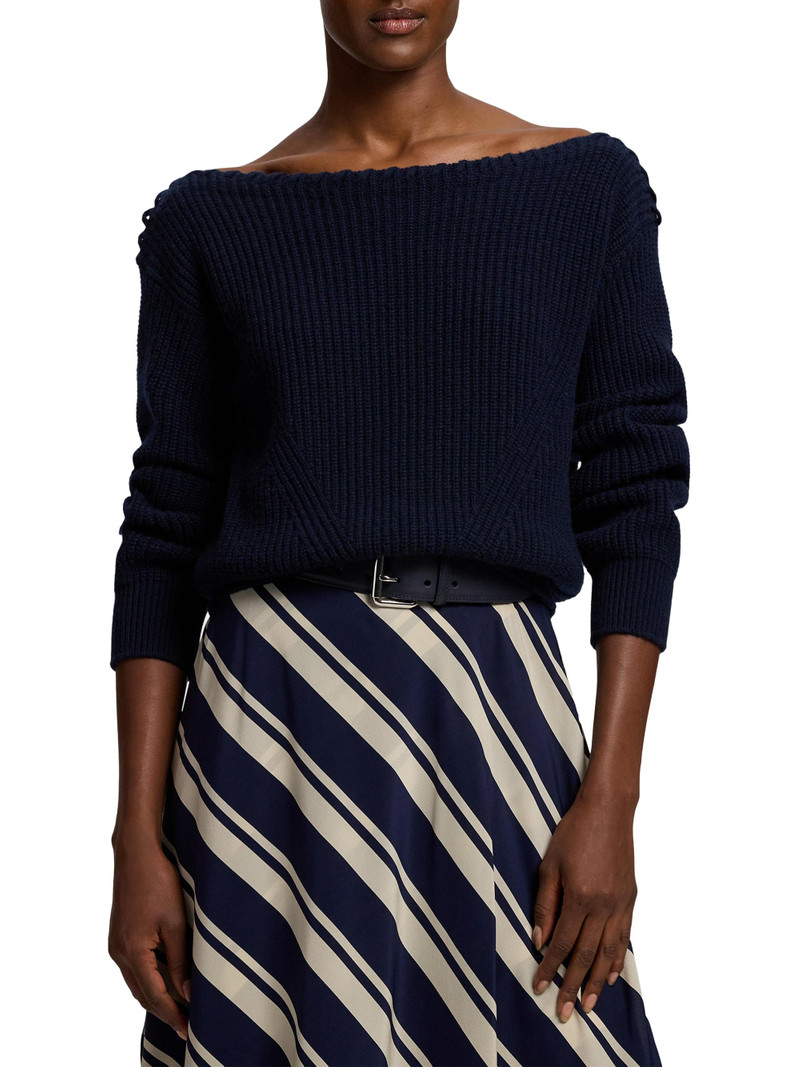 Women's Boatneck Rib-Knit Cashmere Sweater - Icon Navy 3