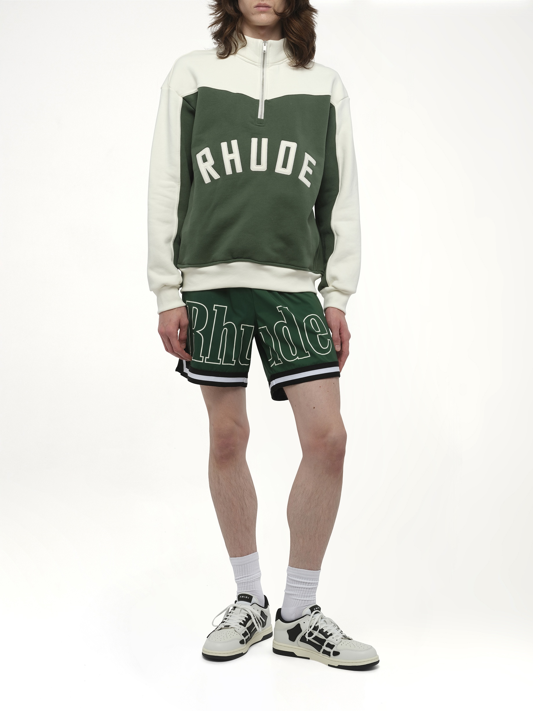 Rhude Monaco Half-Zip Sweatshirt in Hunter Green/Cream - 4