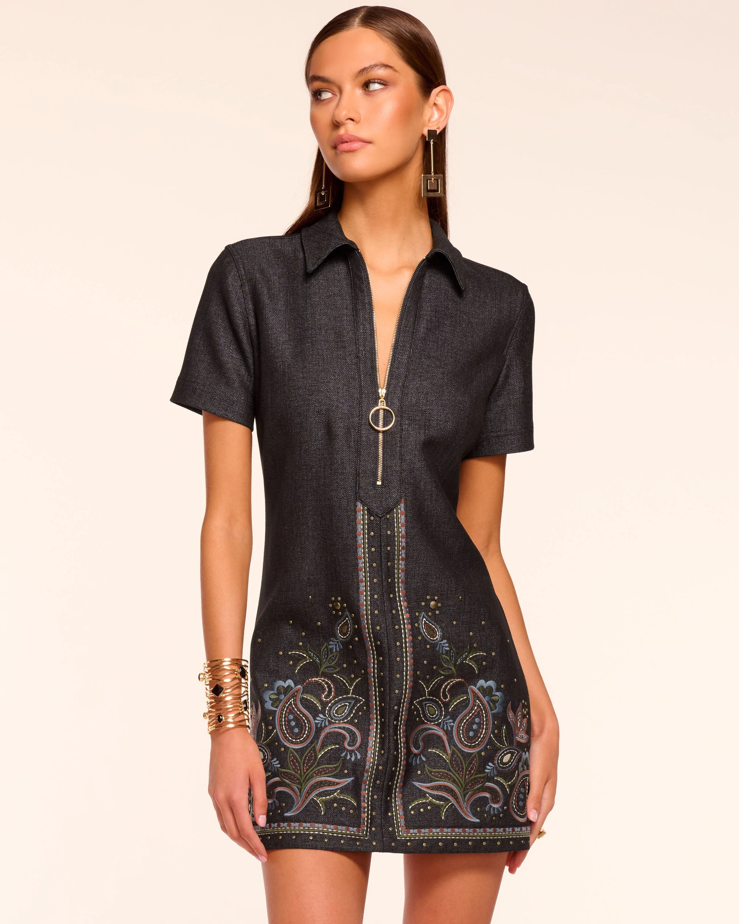 Kristen Embroidered Denim Mini Dress - 1