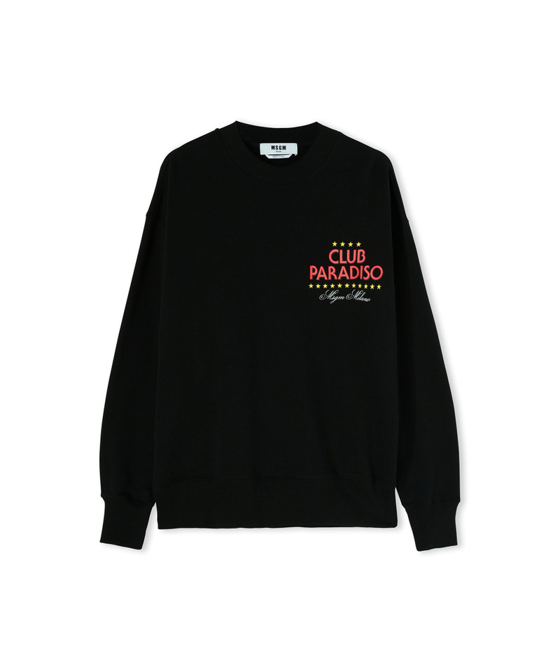 Solid color cotton crewneck sweatshirt with "club paradiso" graphic 3