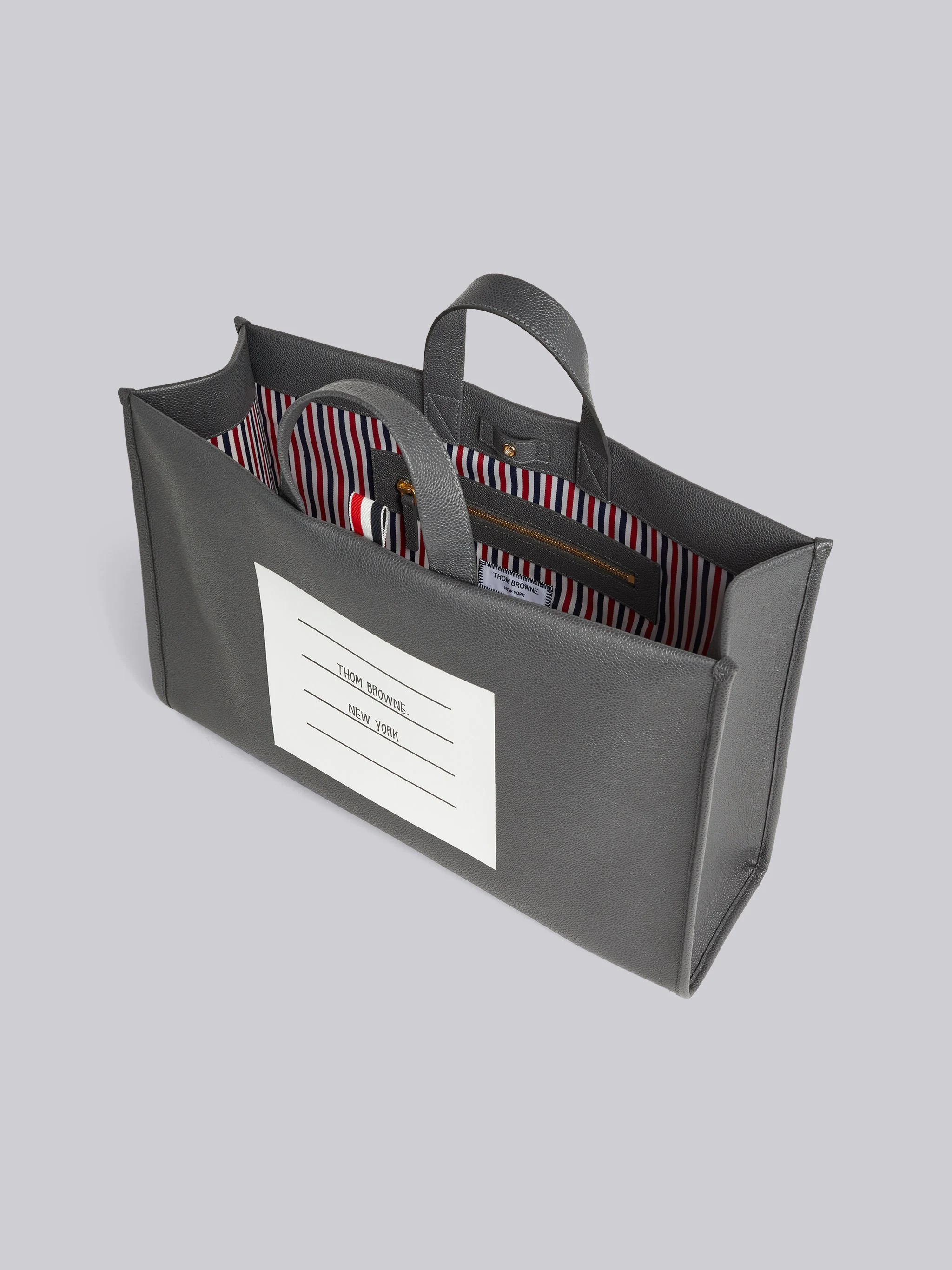 Dark Grey Pebble Grain Leather Paper Label Squared Tote - 5