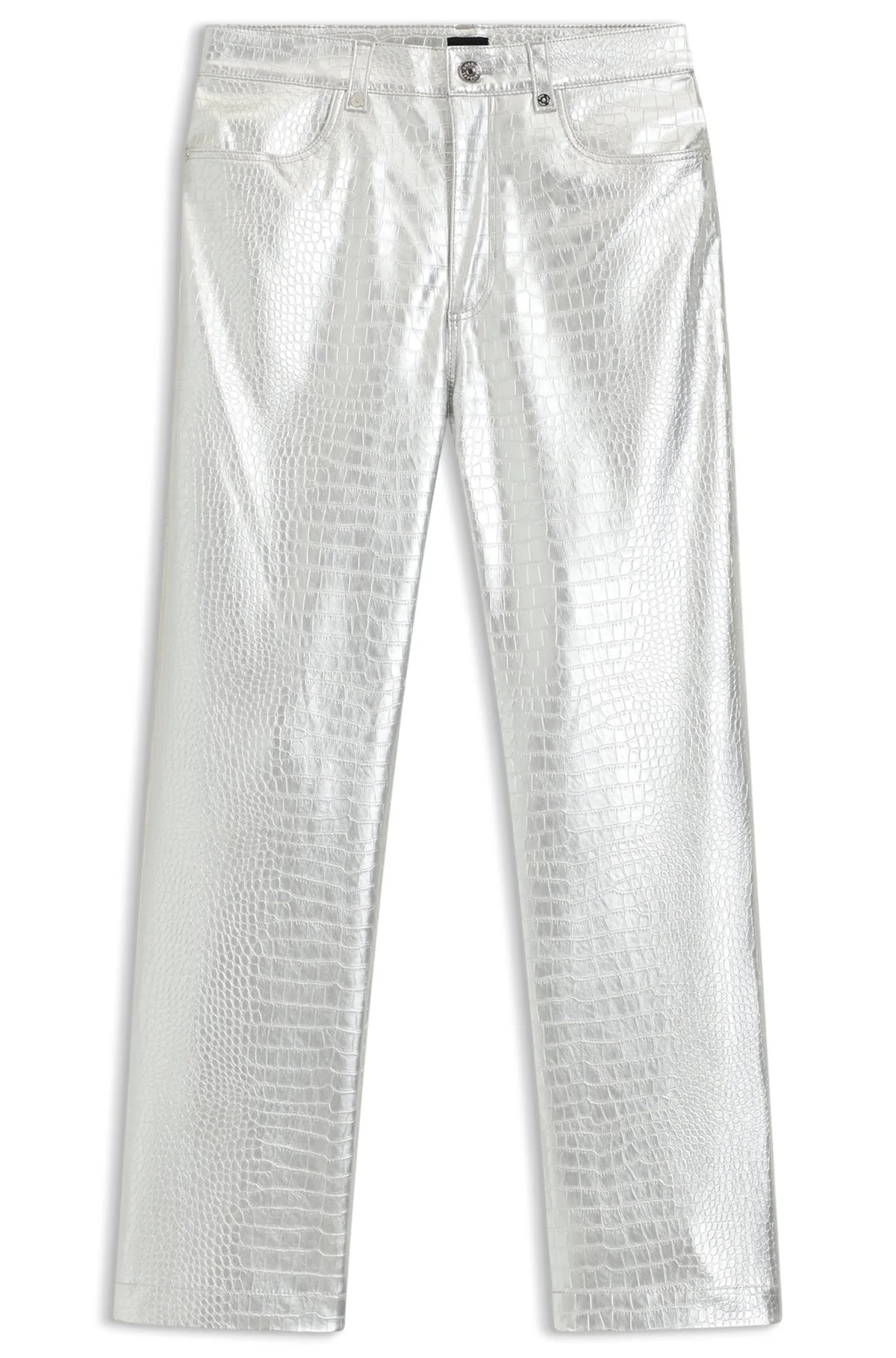 STRAIGHT-LEG TROUSERS IN CROCODILE-EMBOSSED FAUX LEATHER - 1