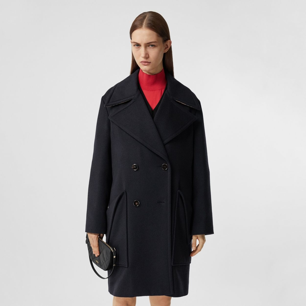 Pocket Detail Cashmere Pea Coat - 7