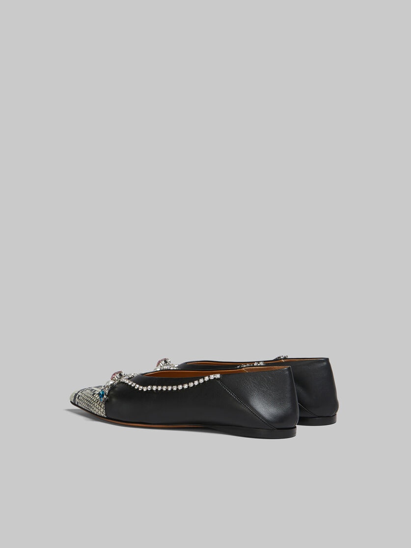 BLACK AND PYTHON-PRINT LEATHER BALLET FLAT WITH RHINESTONES - 3