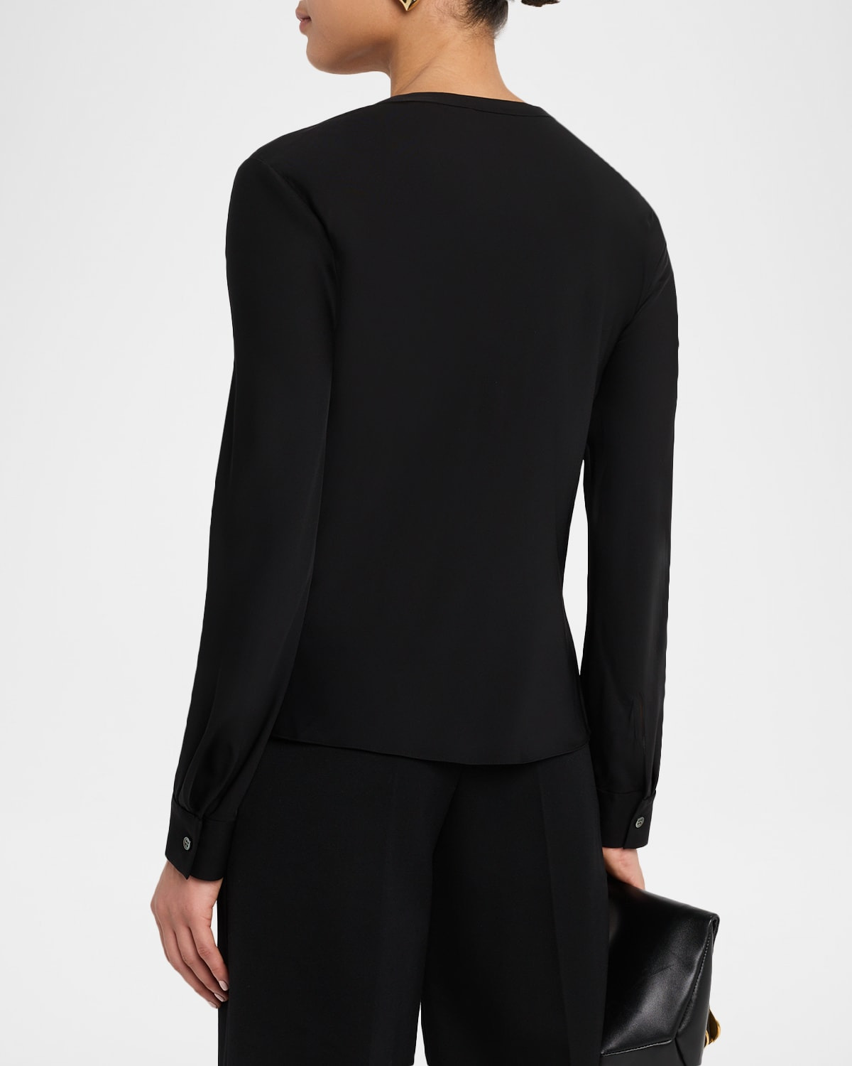 Draped Long-Sleeve Silk Blouse - 3