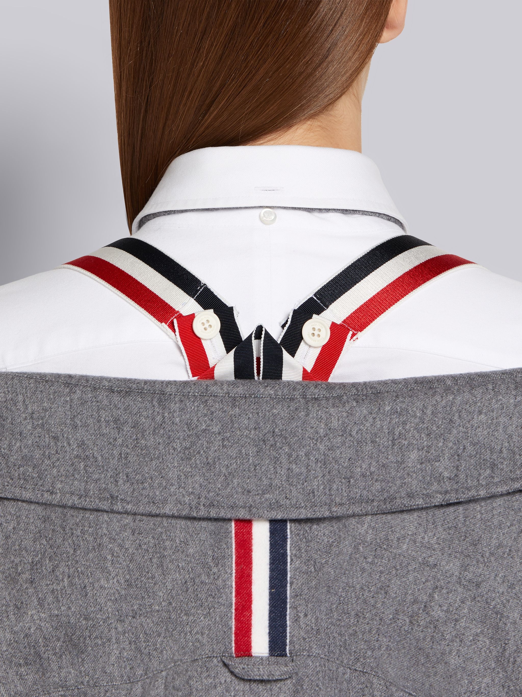 Medium Grey Down-Filled Lightweight Boiled Wool Engineered Stripe Oversized Shirt Jacket - 5
