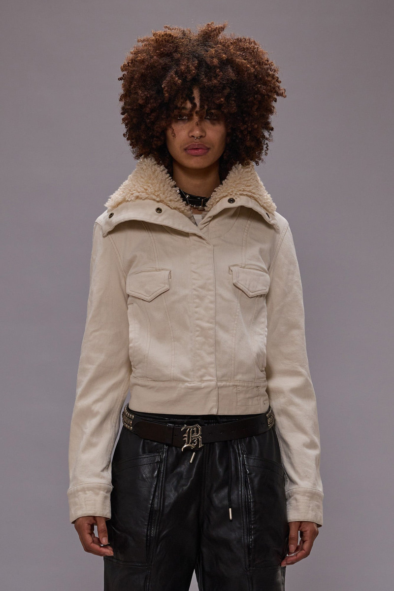 R13 HIGH NECK TRUCKER JACKET - ECRU STRETCH outlook