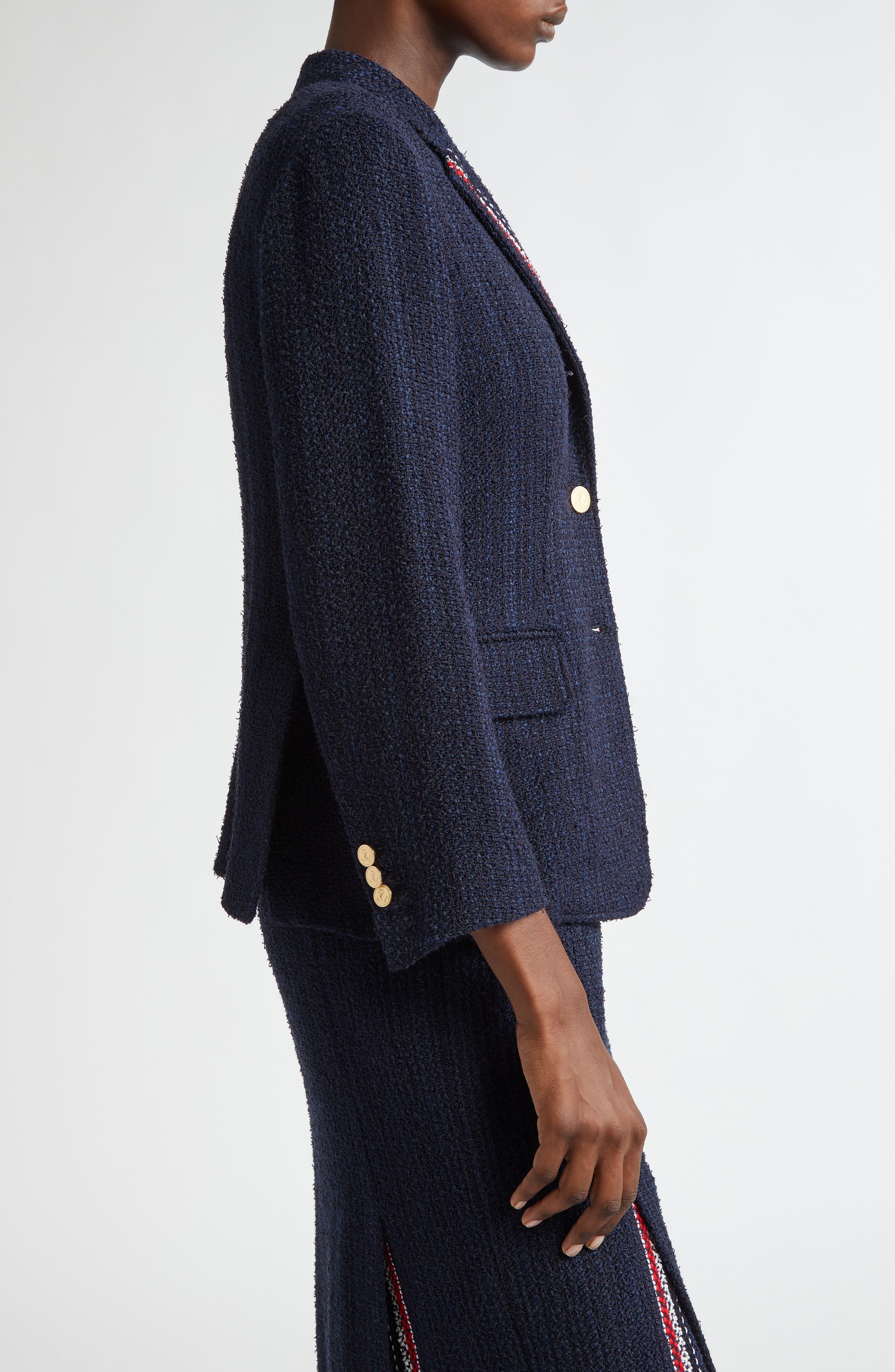Thom Browne Unconstructed Tweed Blazer in Navy at Nordstrom - 4