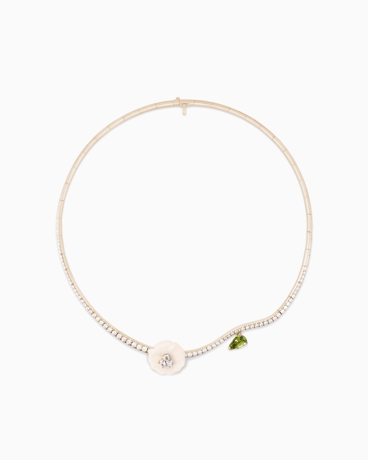 BLANCHE CHOKER NECKLACE IN 18K GOLD, DIAMOND, WHITE AGATE AND PERIDOT - 1