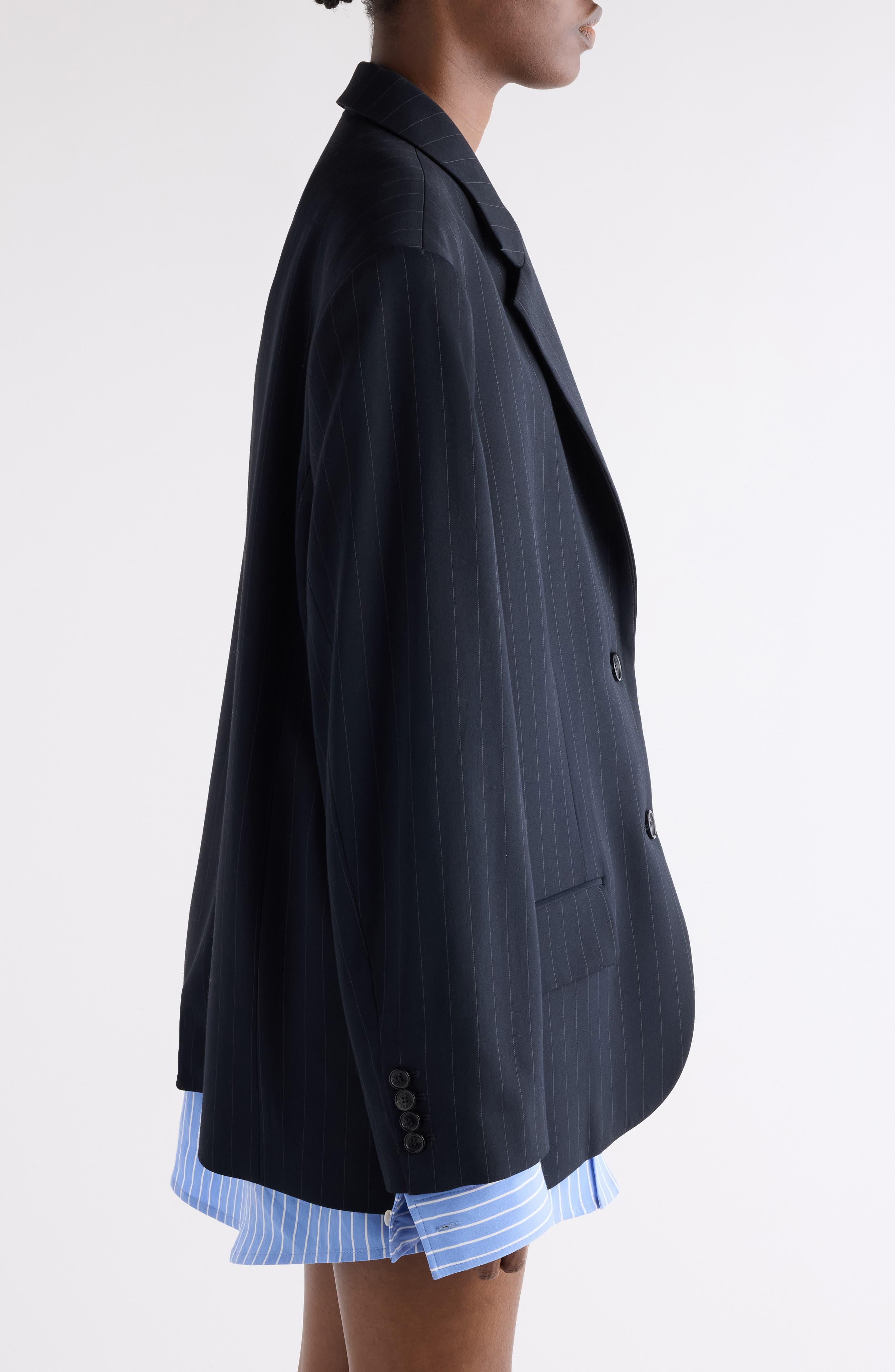 Acne Studios Julaga Layered Fluid Pinstripe Blazer in Navy at Nordstrom - 5
