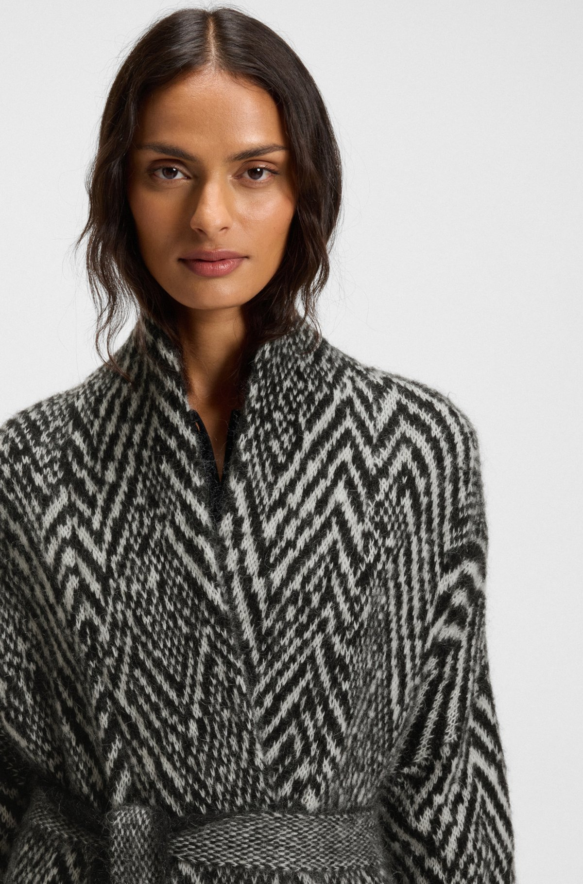 LONGLINE BELTED CARDIGAN IN A PATTERNED TEXTURED-WOOL BLEND - 5