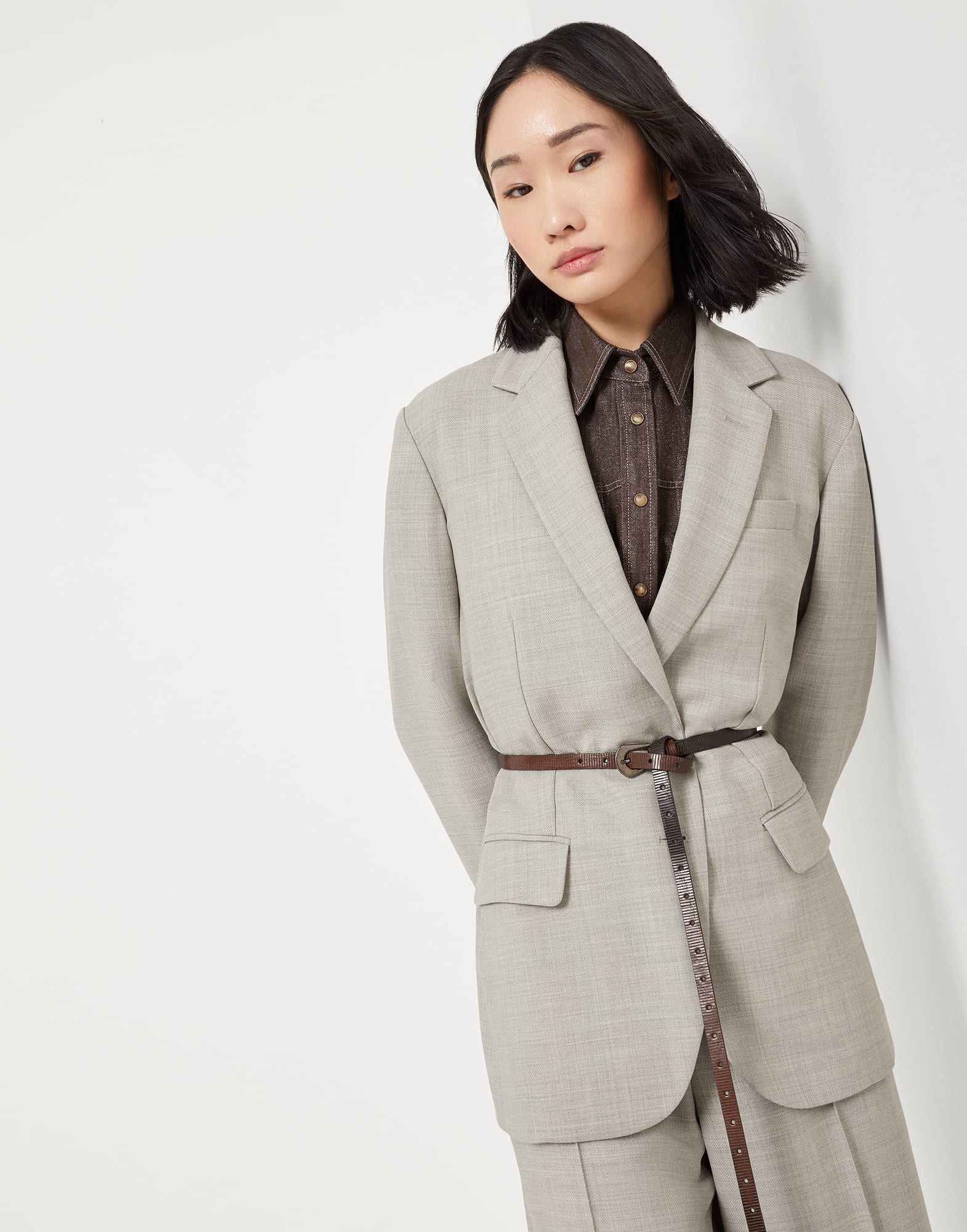 Virgin wool fluid crêpe twill blazer with monili - 4