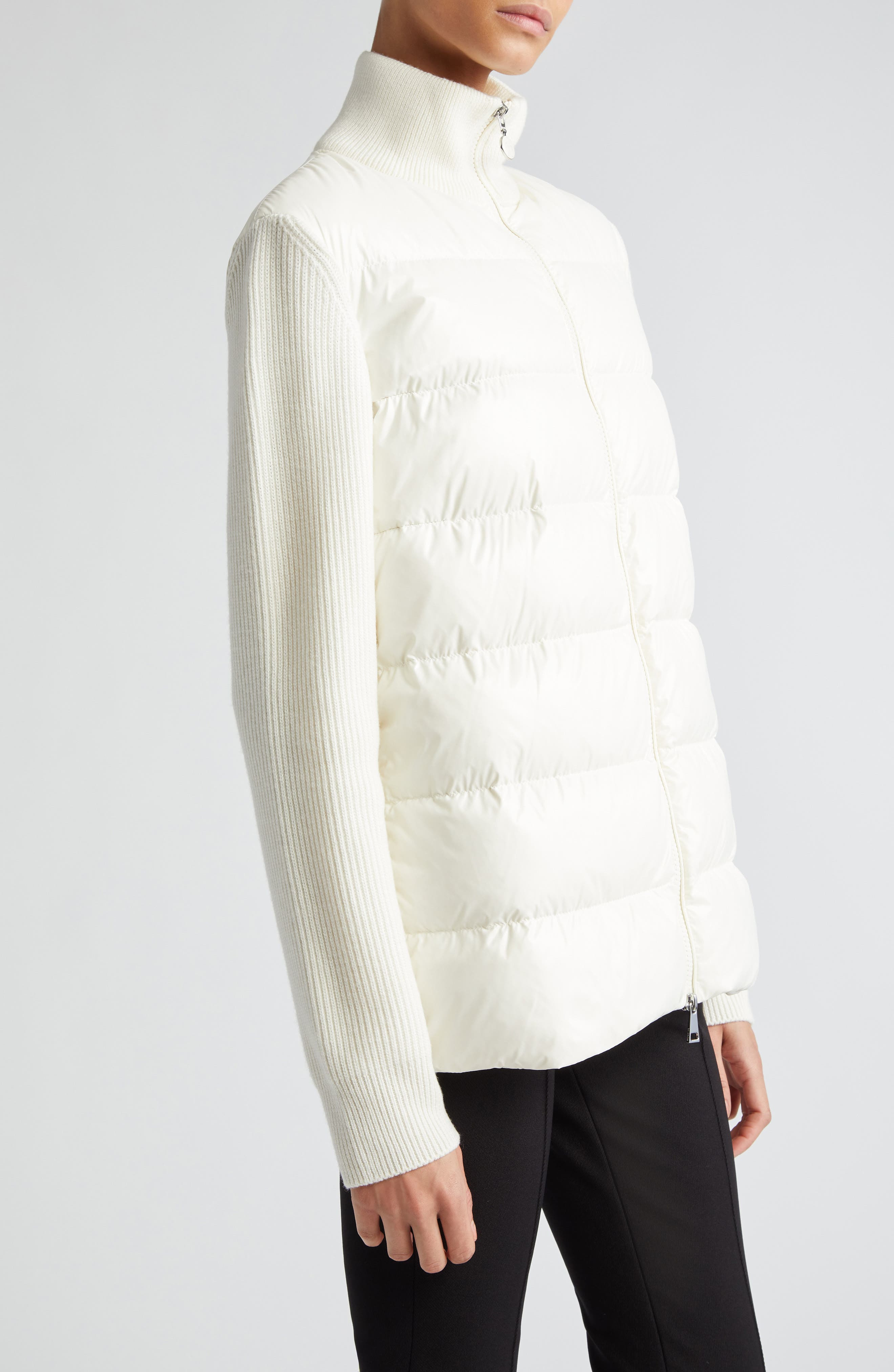 Quilted Nylon & Wool Knit Cardigan - 4