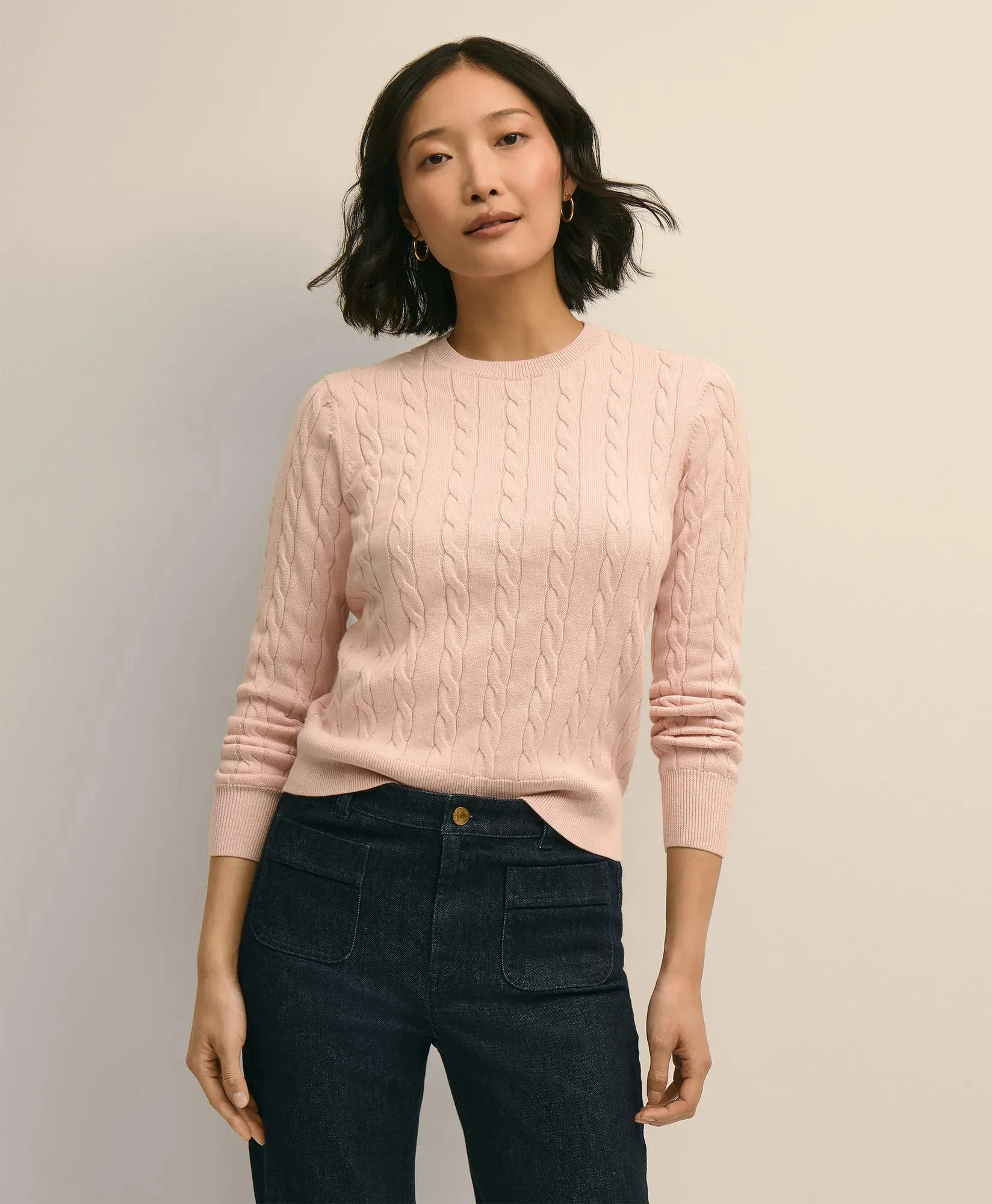 Supima® Cotton Cable Crewneck Sweater - 1