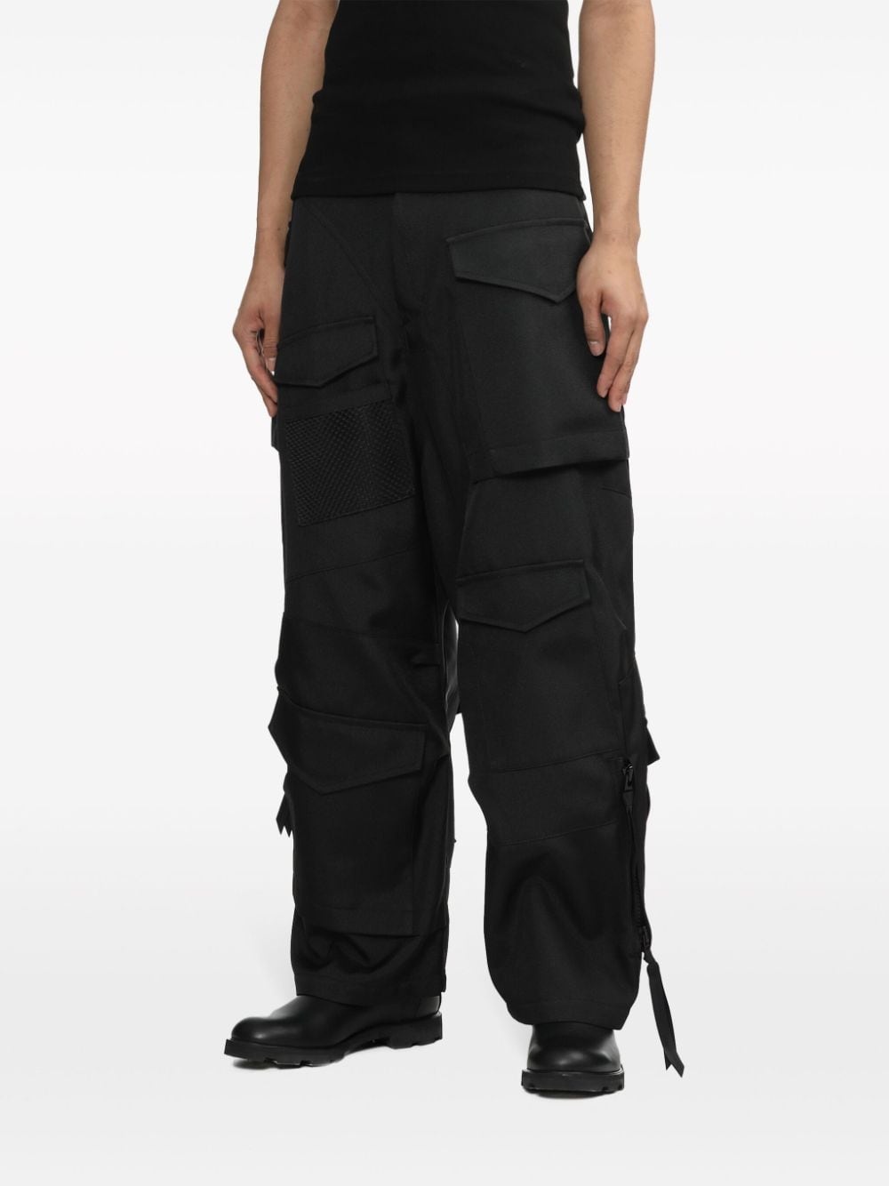 strap-detail asymmetric cargo trousers - 3