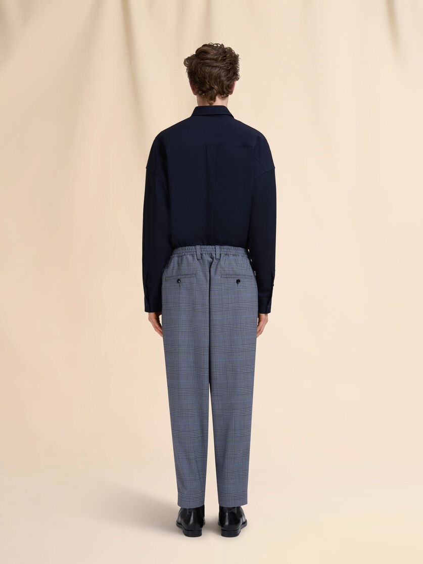 BLUE CHECKED WOOL TROUSERS WITH DRAWSTRING WAIST - 3