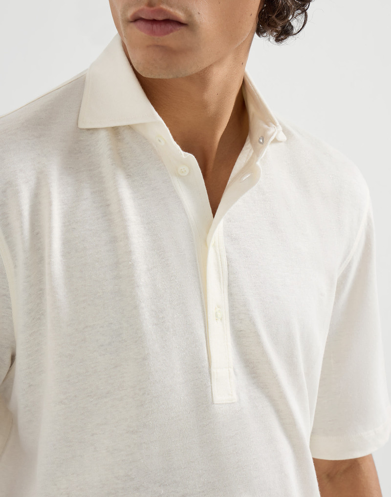 Linen and cotton mélange jersey polo with shirt-style collar 4