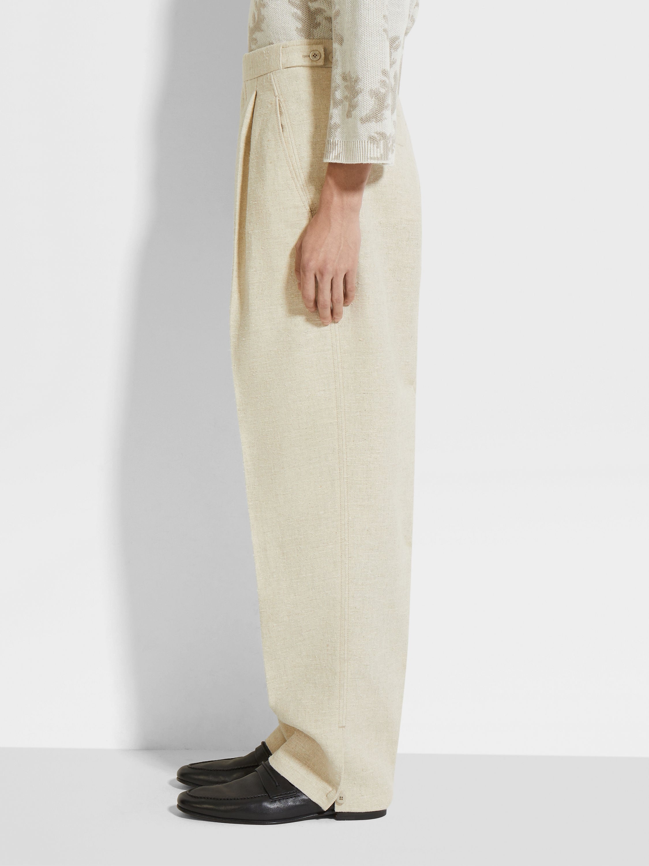 LIGHT BEIGE LINEN AND SILK BLEND PANTS - 4