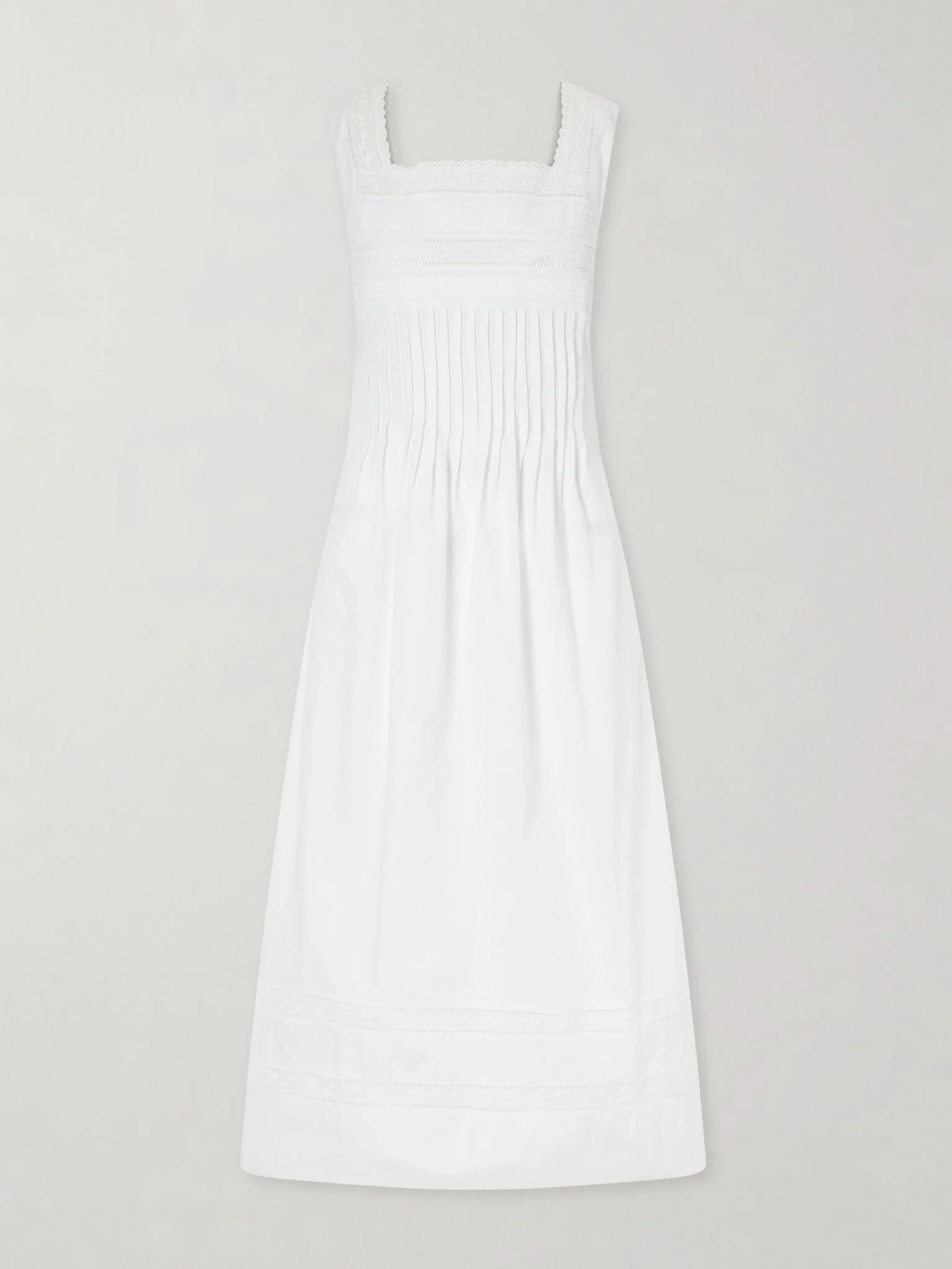 Lalla ruched broderie anglaise-trimmed cotton-poplin maxi dress White - 1
