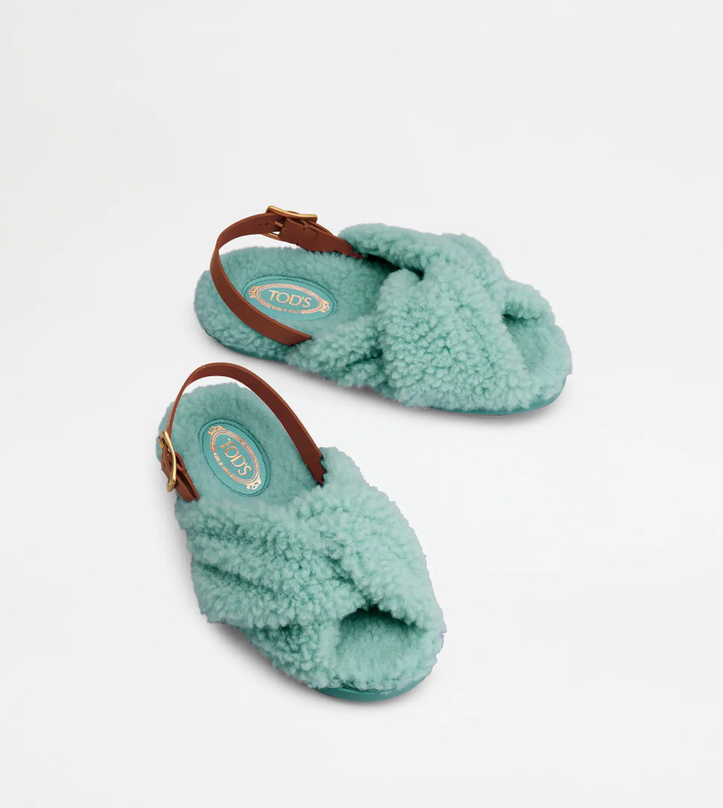 Tod's SANDALS IN LEATHER AND WOOL - LIGHT BLUE outlook