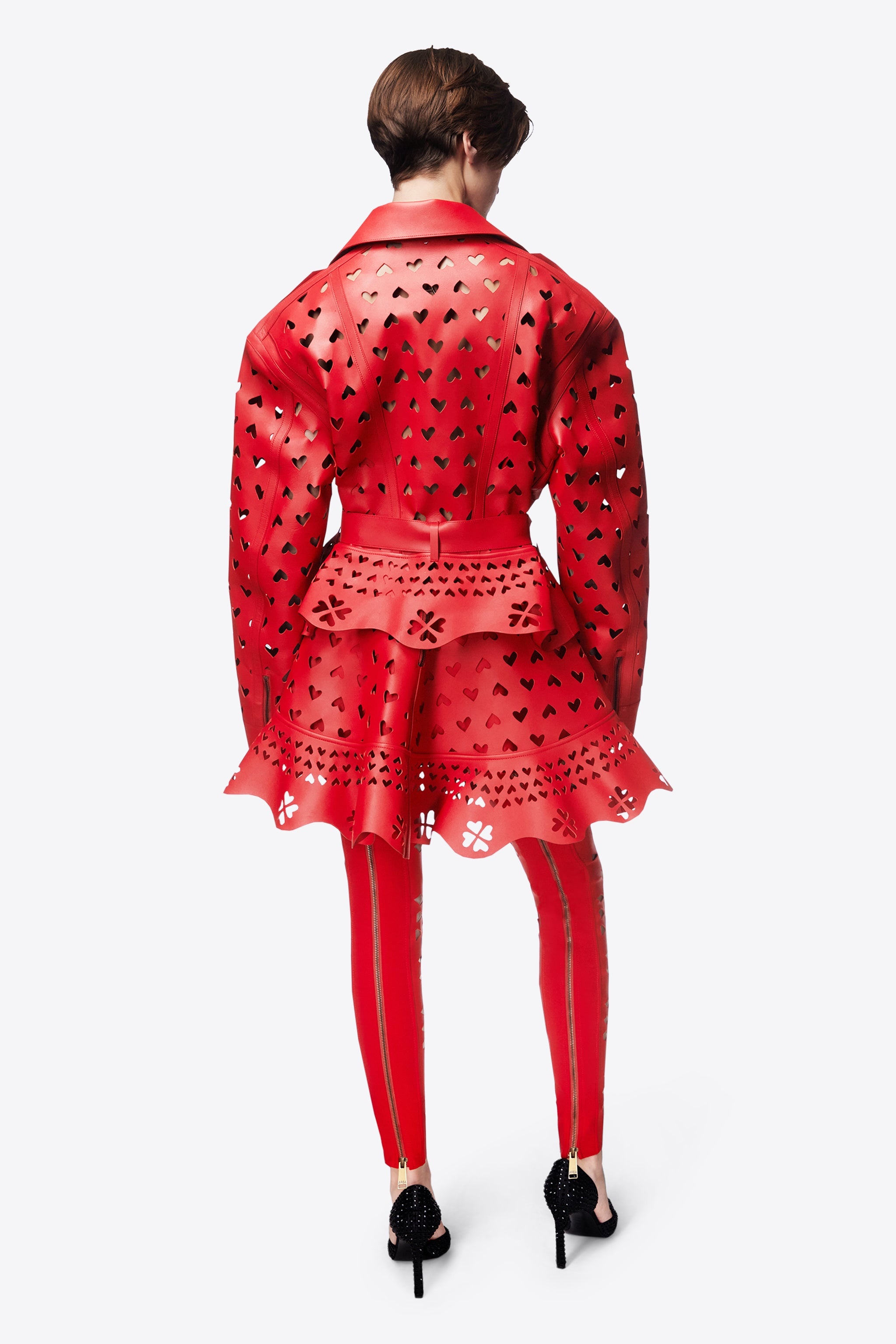 LASER-CUT LEATHER HEART MOTO JACKET - 5