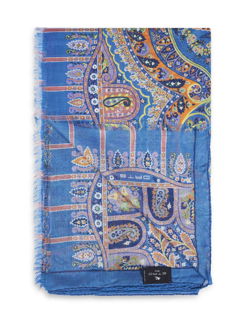 Etro Light blue modal and cashmere floral Paisley-pattern scarf outlook