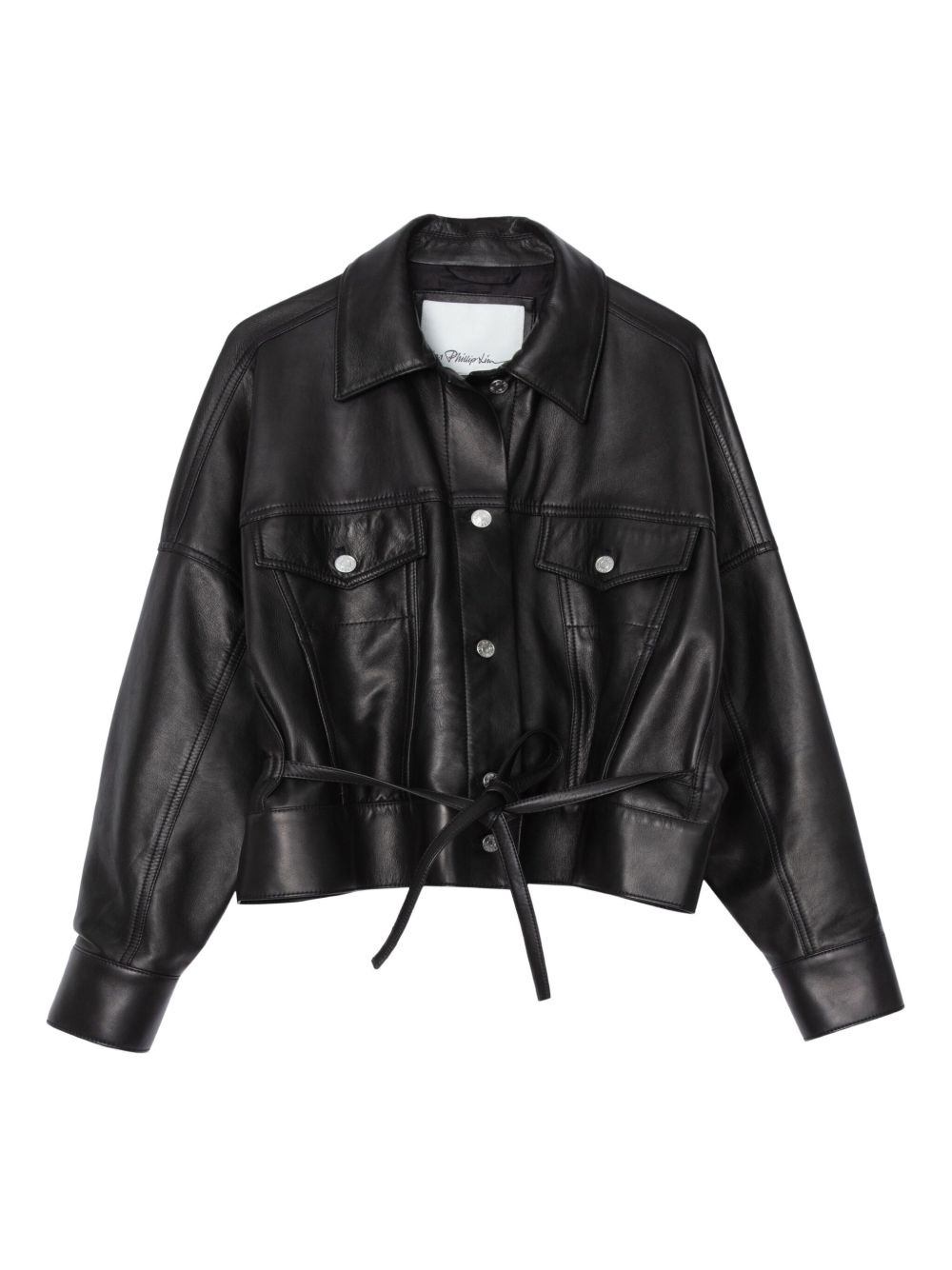 belted leather shirt jacket - 1