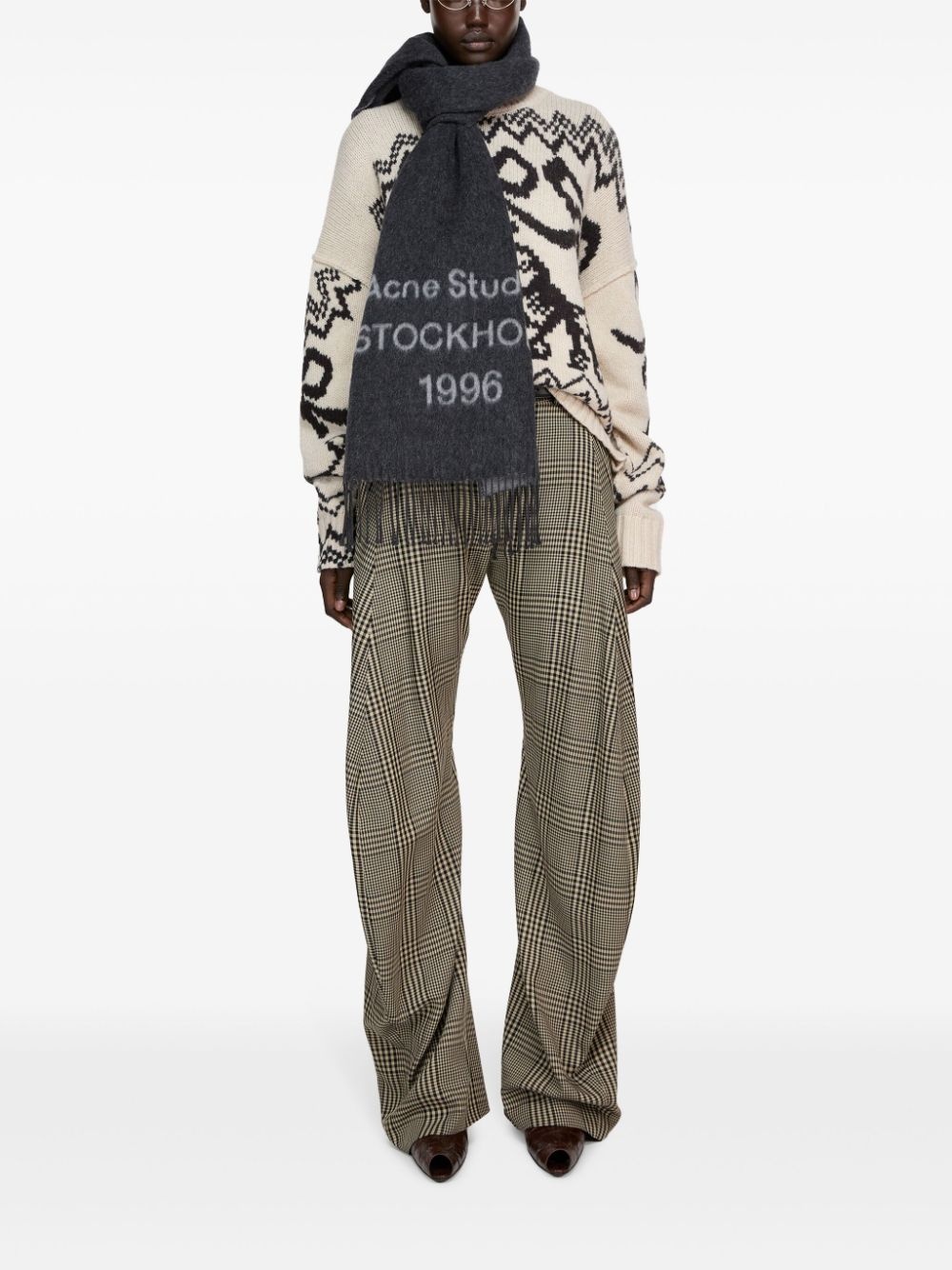 logo-print wool scarf - 4