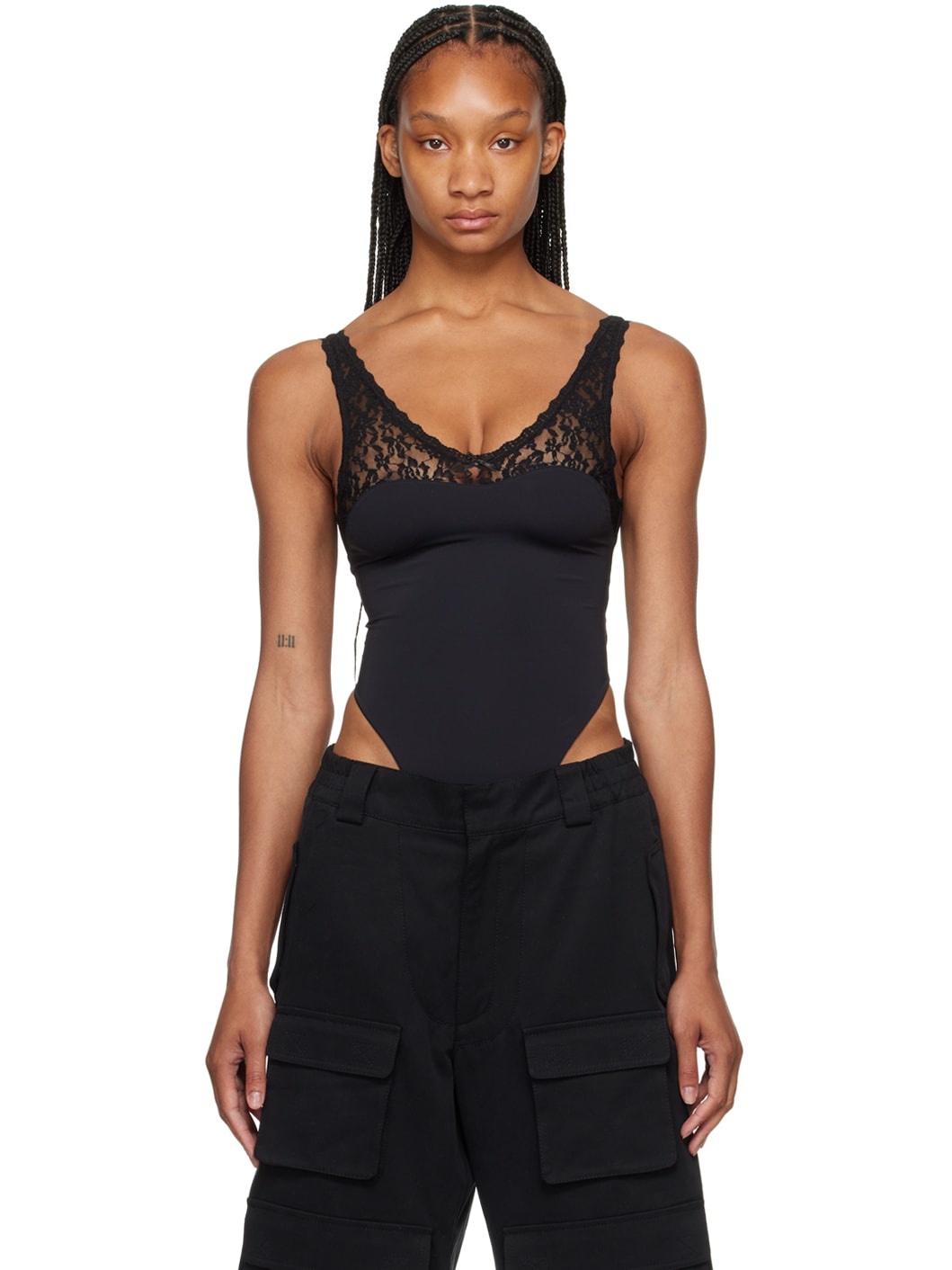 Black Scalloped Bodysuit - 1