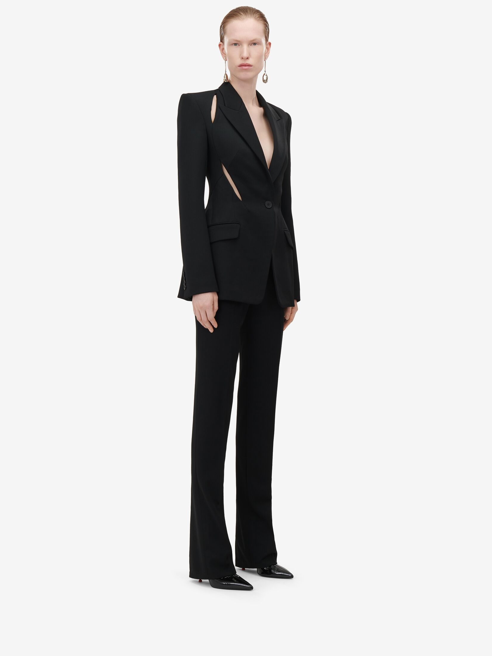 Women's Slashed Single-breasted Jacket in Black - 3
