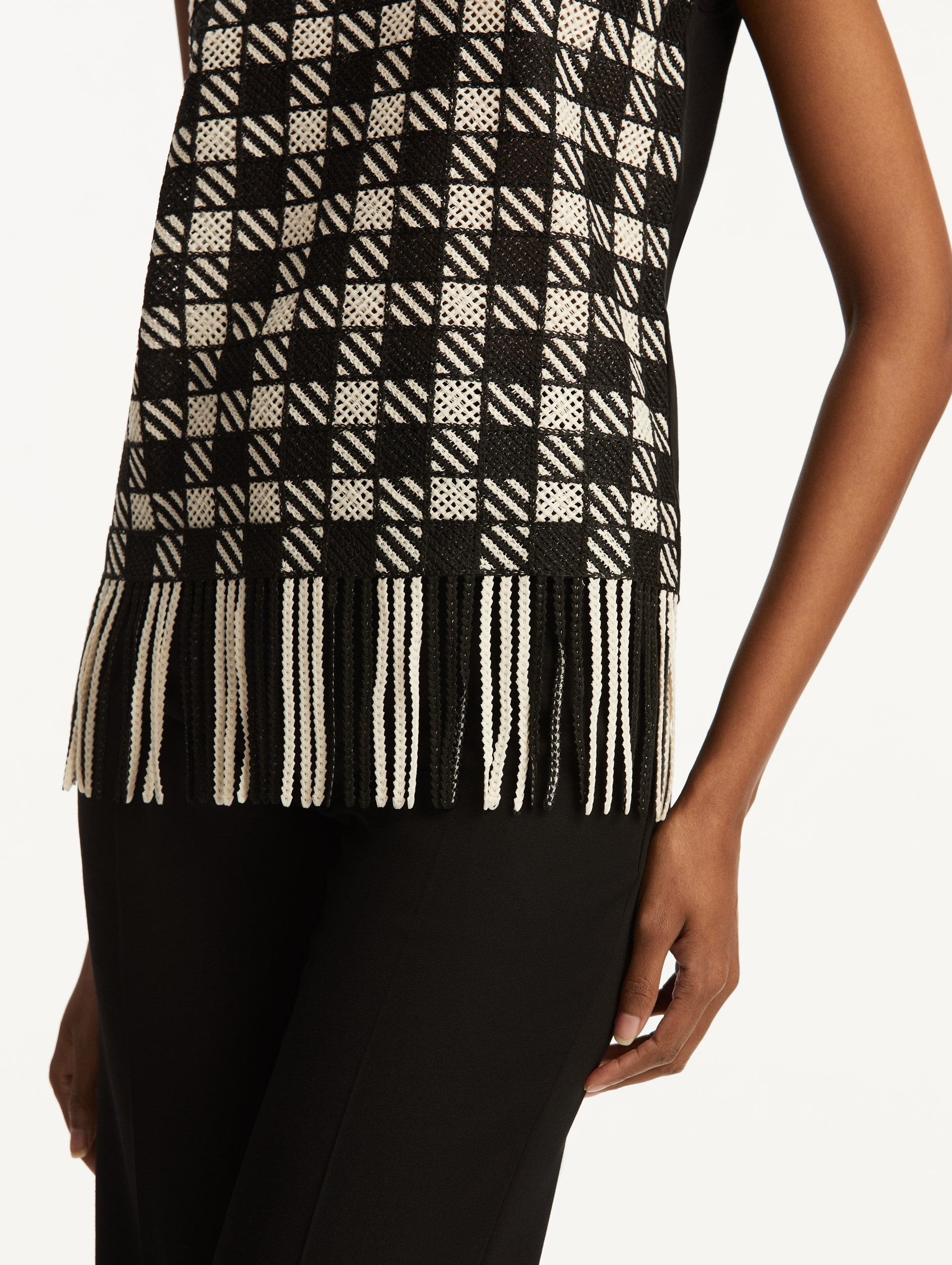 CHECKED FRINGE GUIPURE TANK - 6