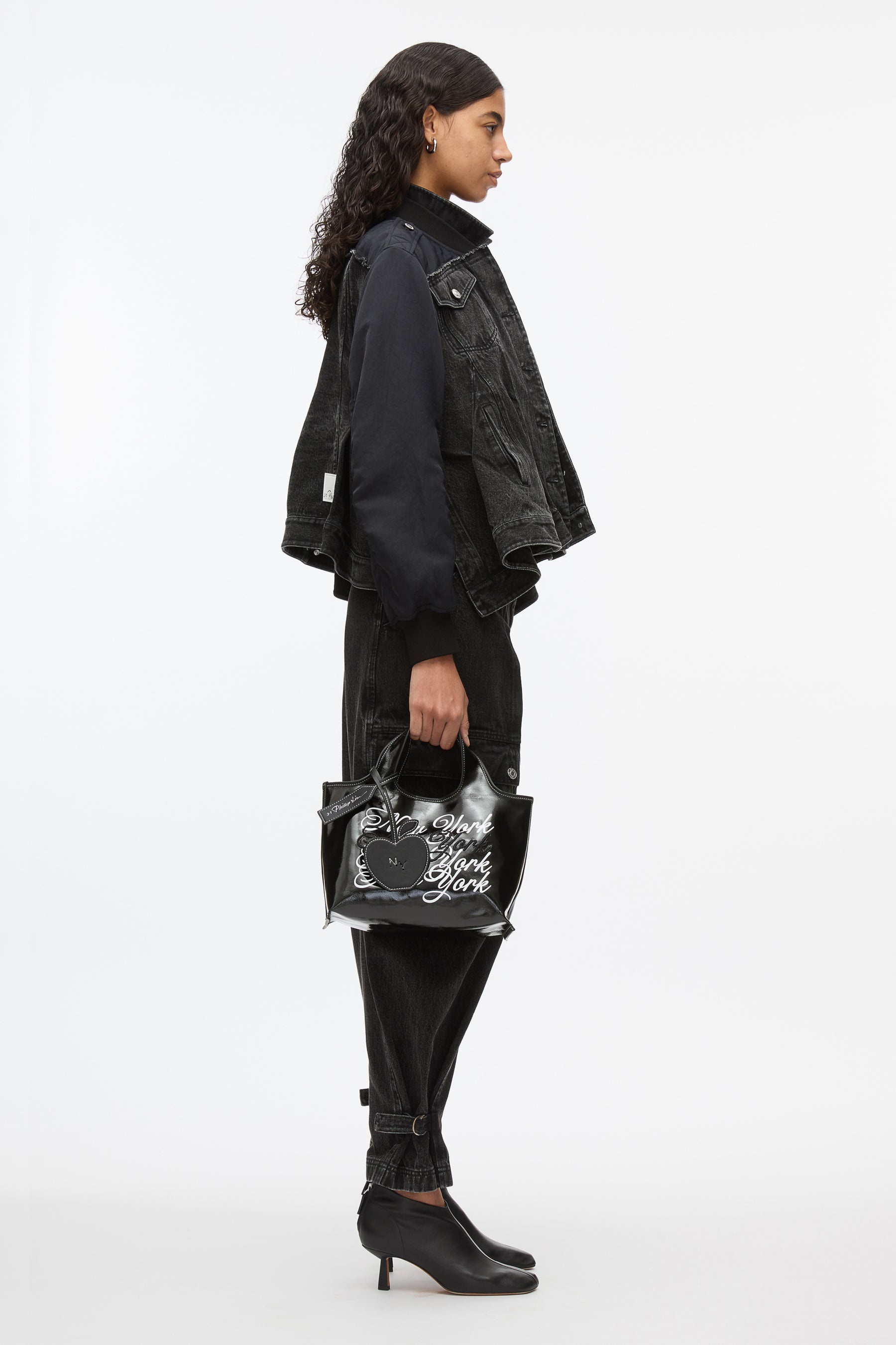 Hybrid Denim Flight Jacket With Flounce Hem - 3