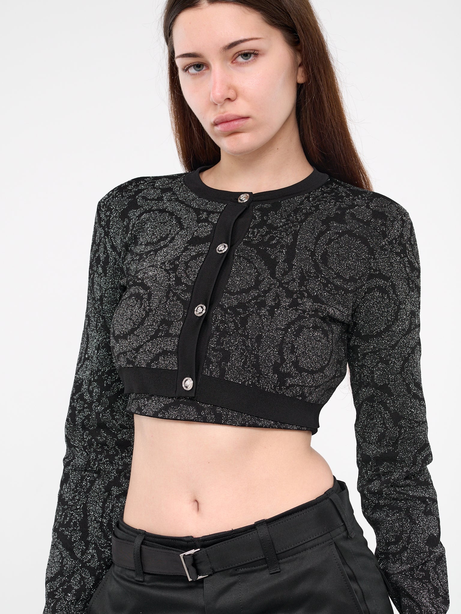 Barocco Lurex Crop Knit Cardigan - 5