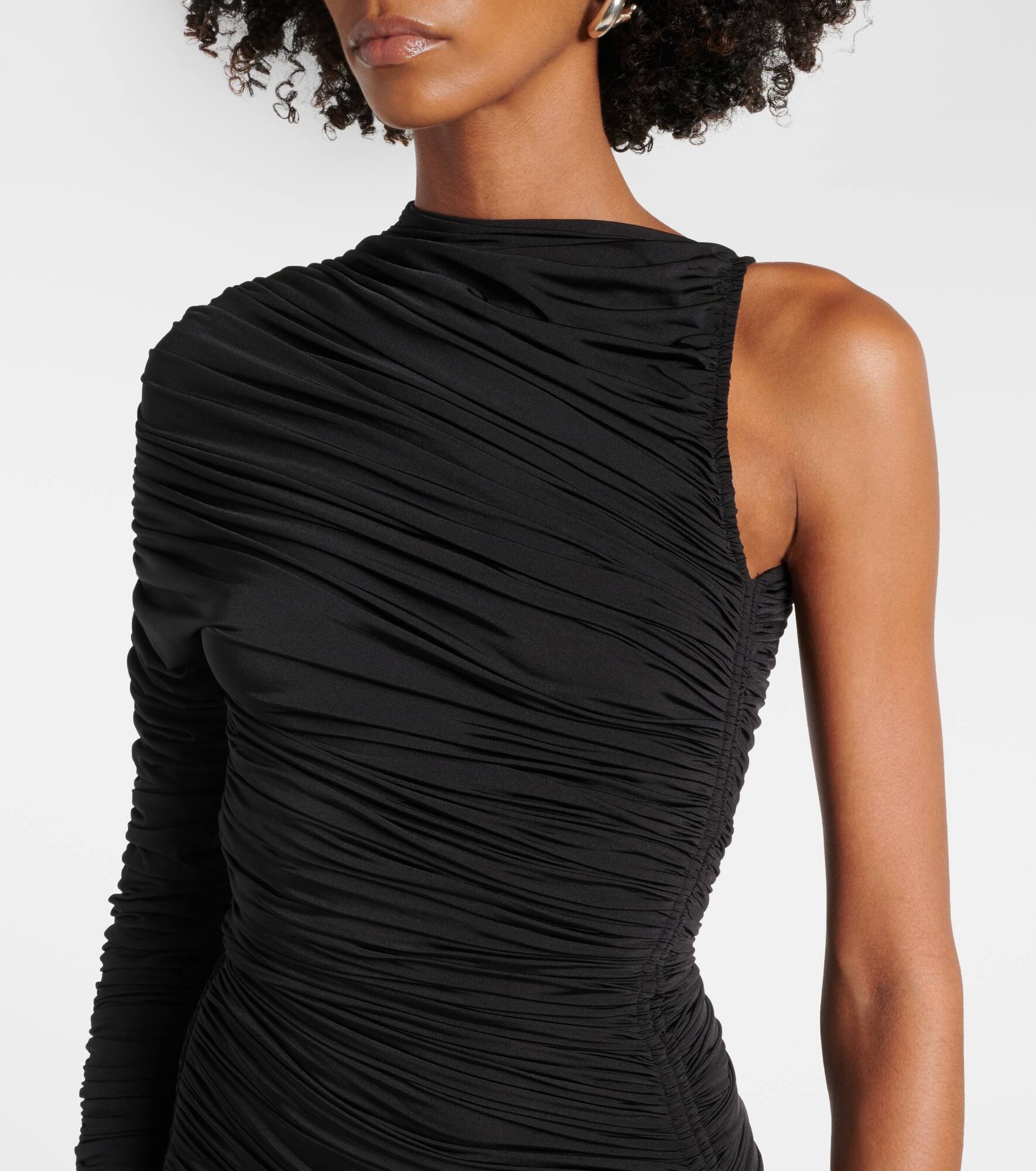 Asymmetric ruched midi dress - 4