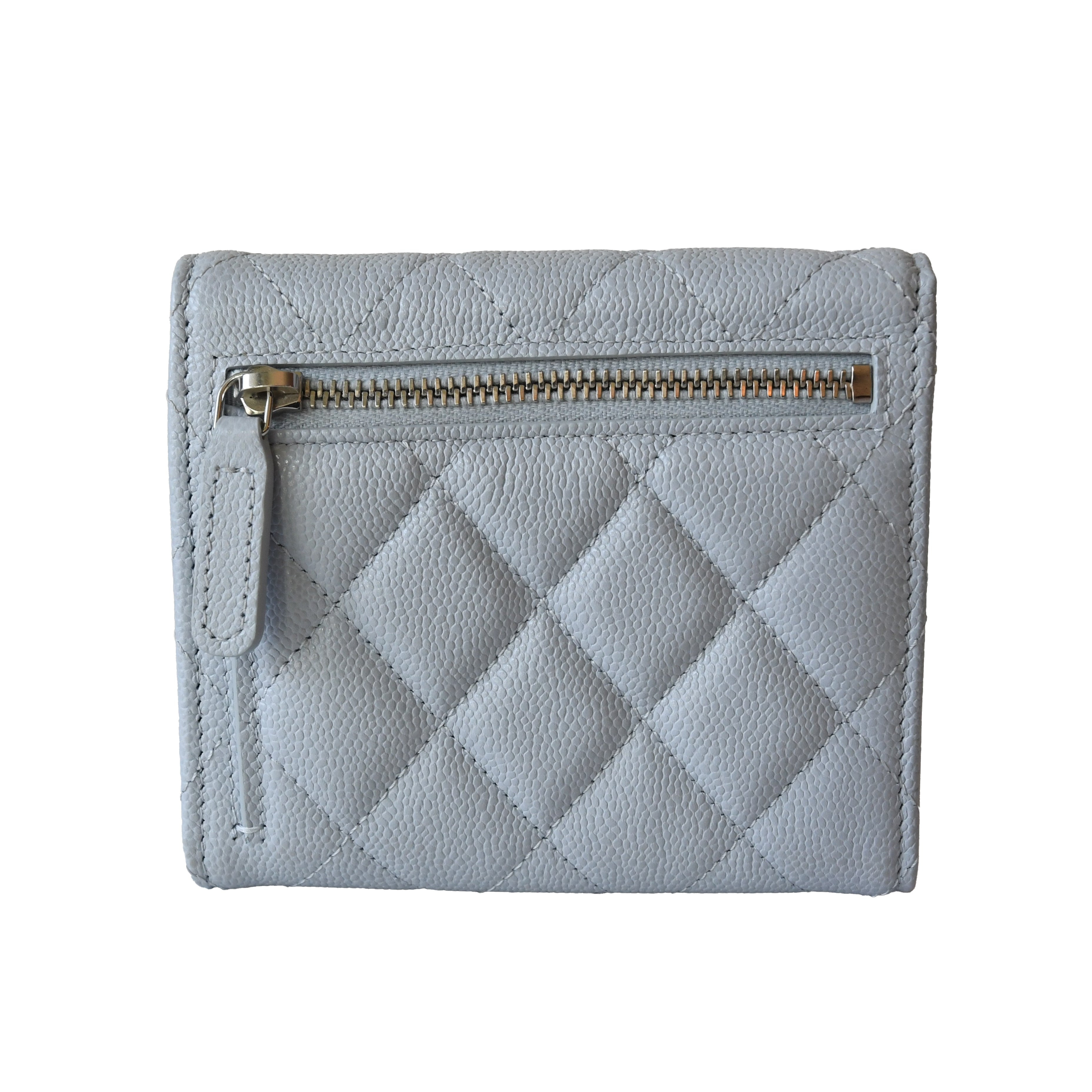 Chanel CC Caviar Quilted Trifold Compact Flap Wallet With Zipped Light Blue - 2