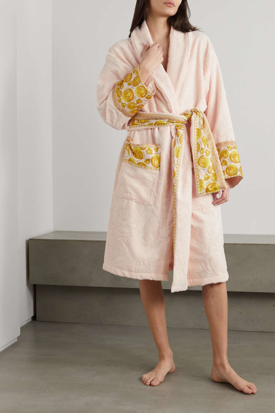 VERSACE Printed poplin-trimmed cotton-terry jacquard robe outlook